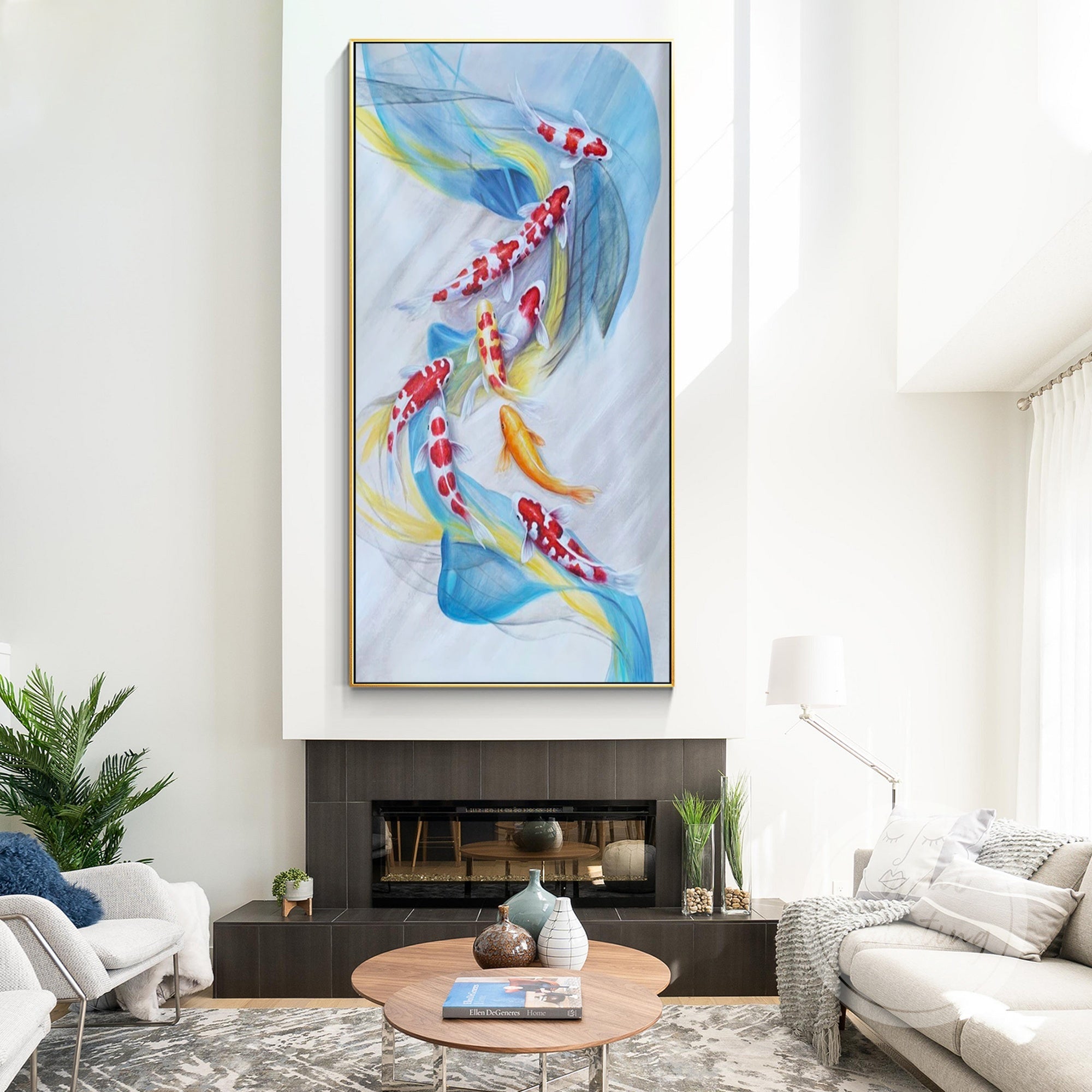 Handcrafted koi fish painting inspired by Japanese art, featuring elegant koi in motion.