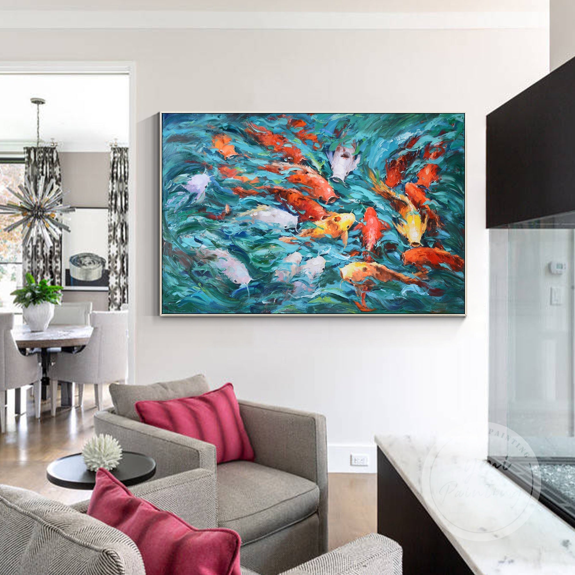 Splashing water effects created with white acrylic impasto