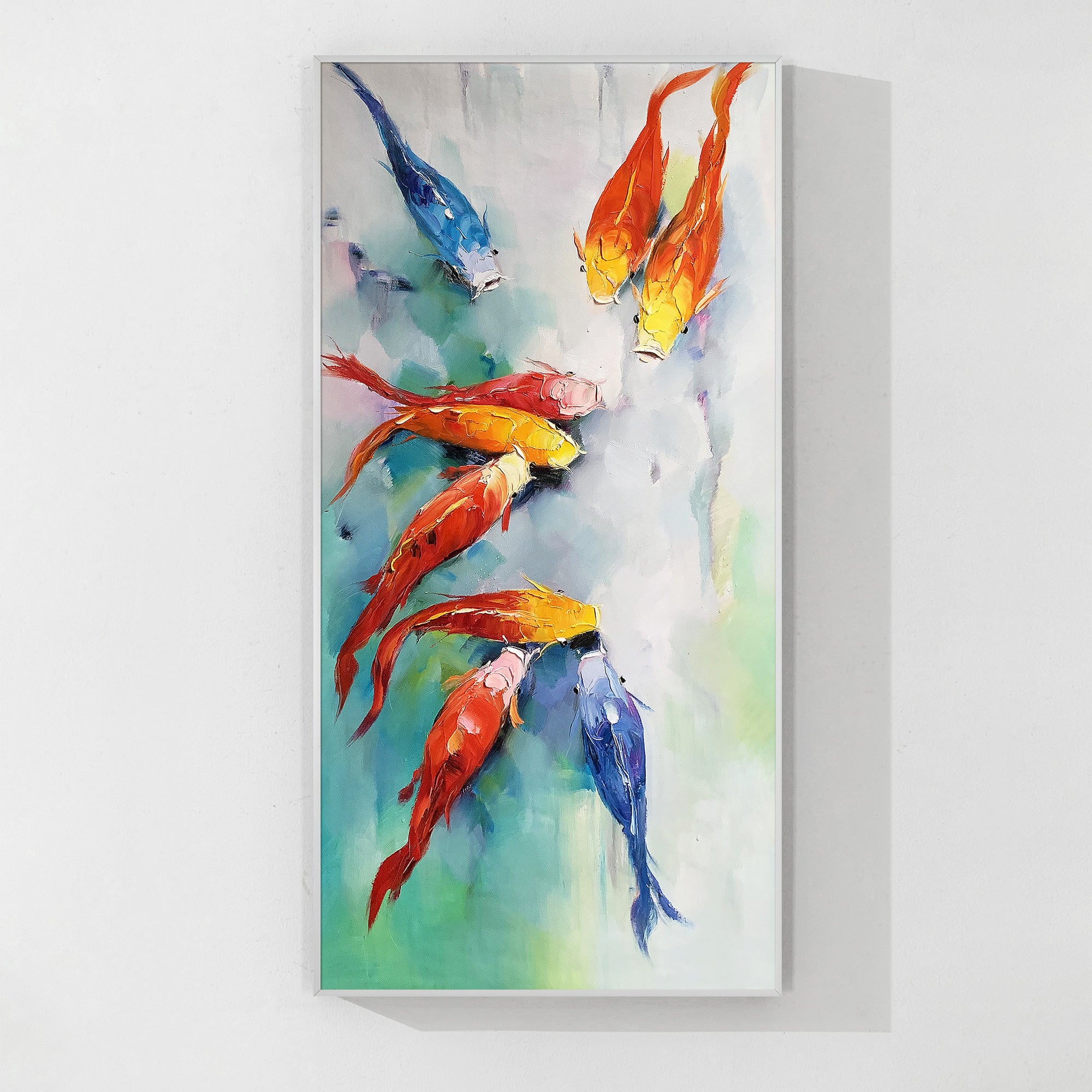 Koi Fish Oil Painting for Feng Shui - Large Framed Abstract Wall Art