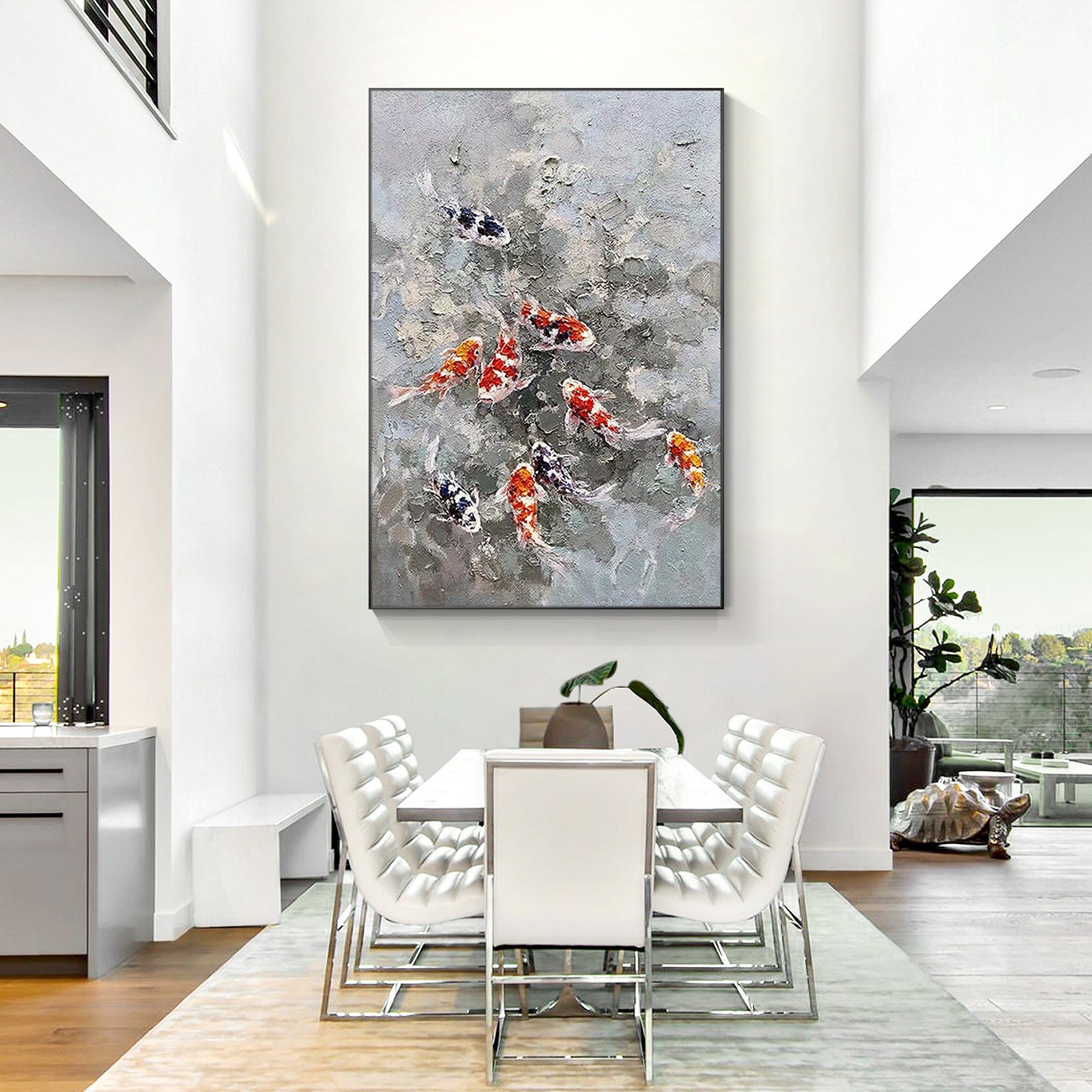 9 peces koi con textura vertical