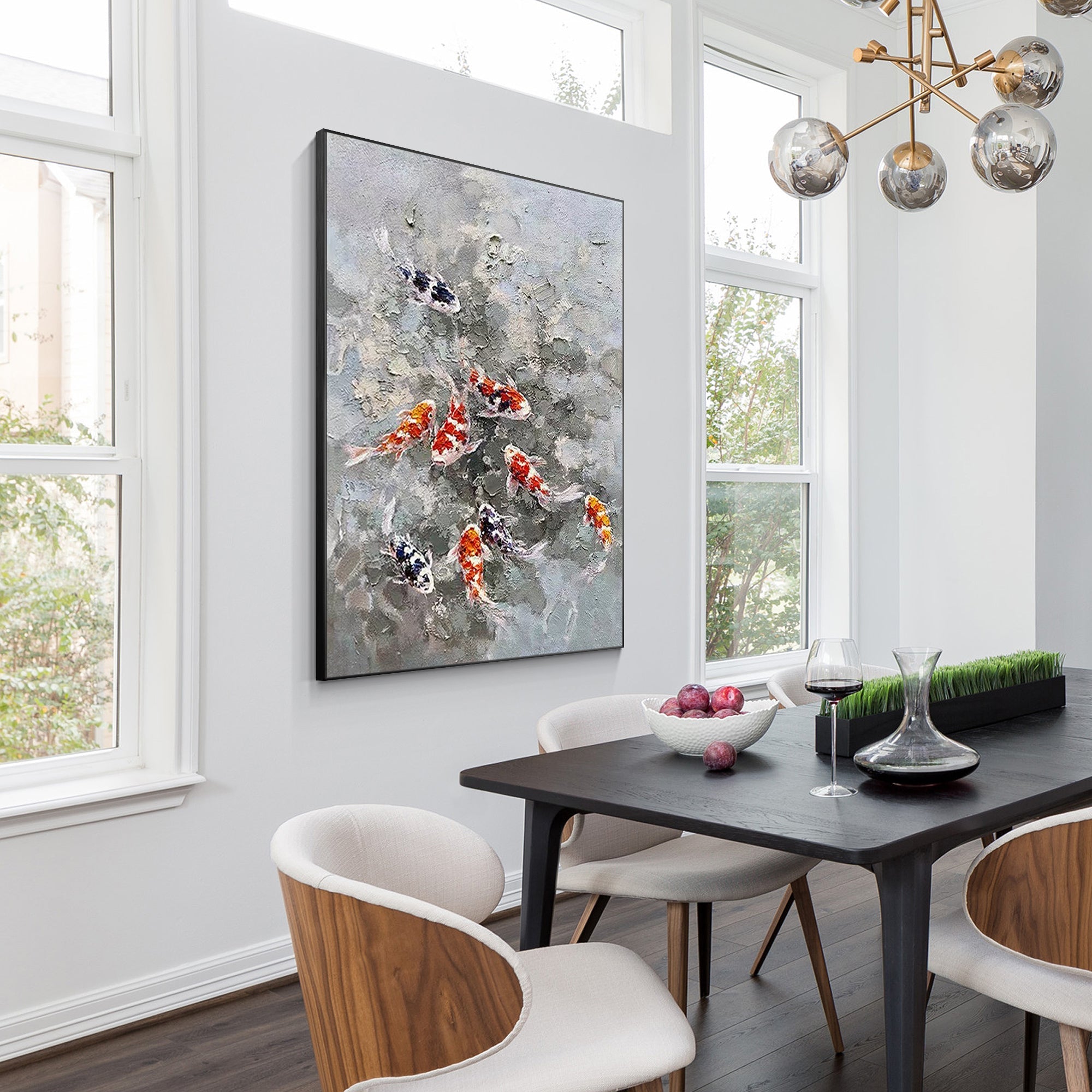 9 peces koi con textura vertical