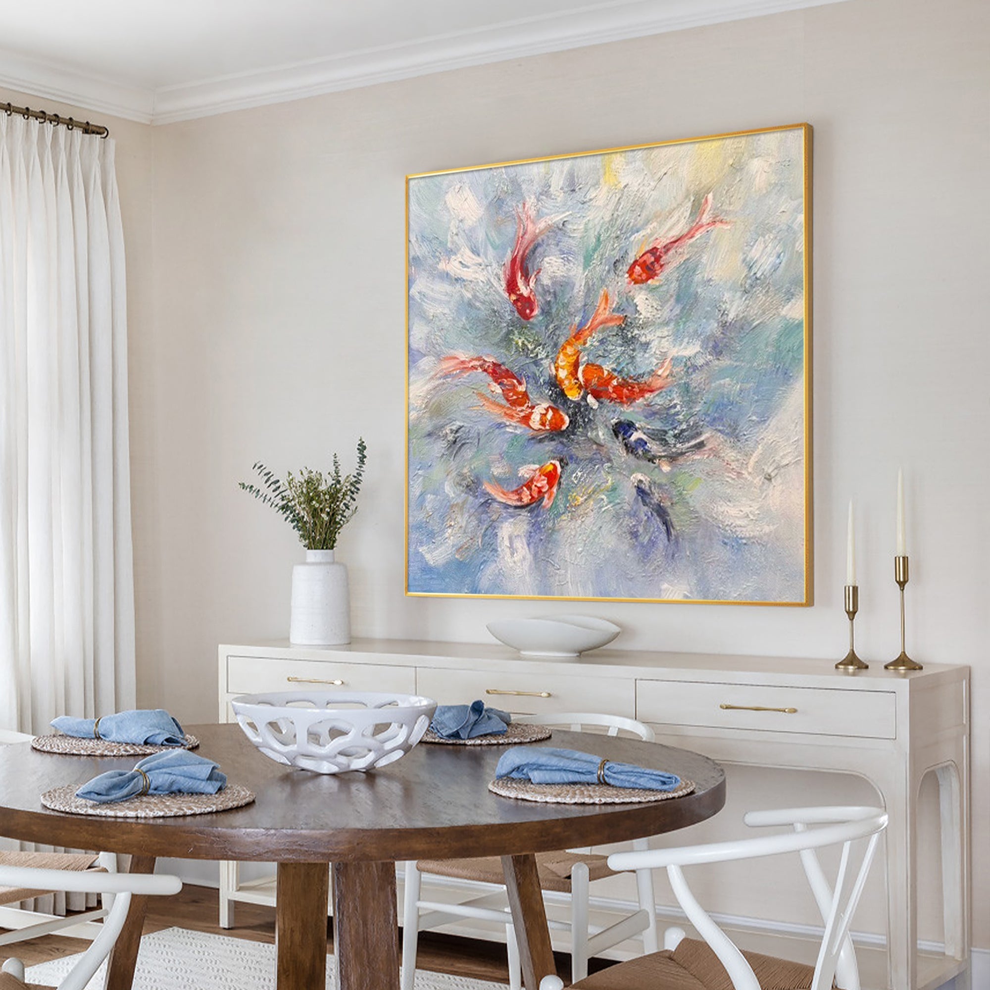 9 cuadrados decorativos texturizados con forma de pez koi - YM020