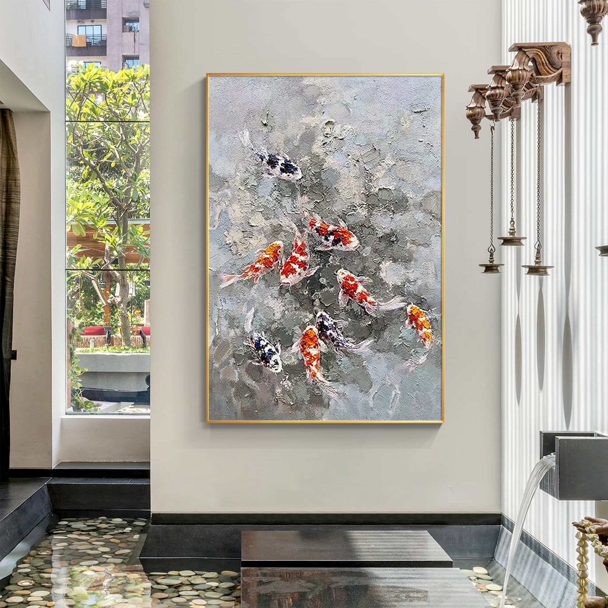 9 peces koi con textura vertical