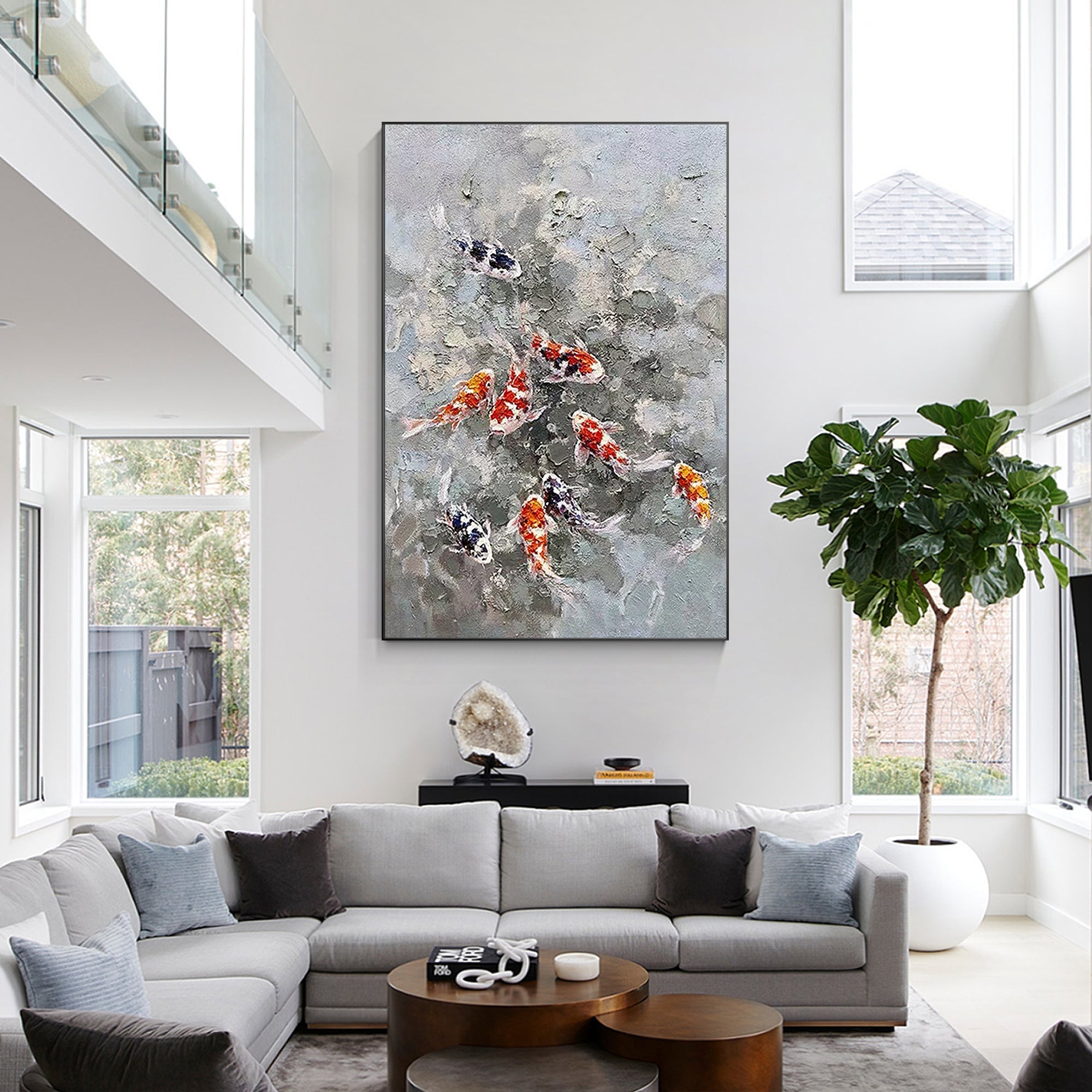 9 peces koi con textura vertical