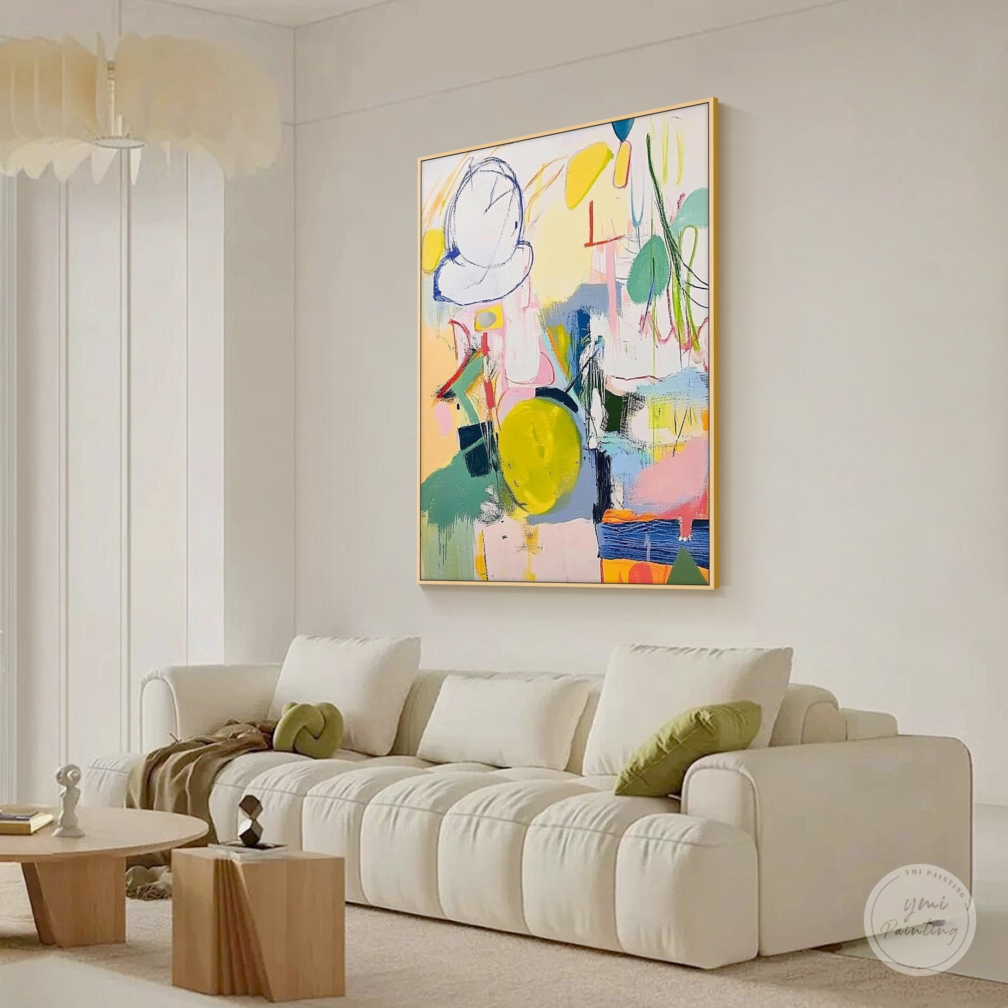 Large abstract wall print enhancing a contemporary living room interior