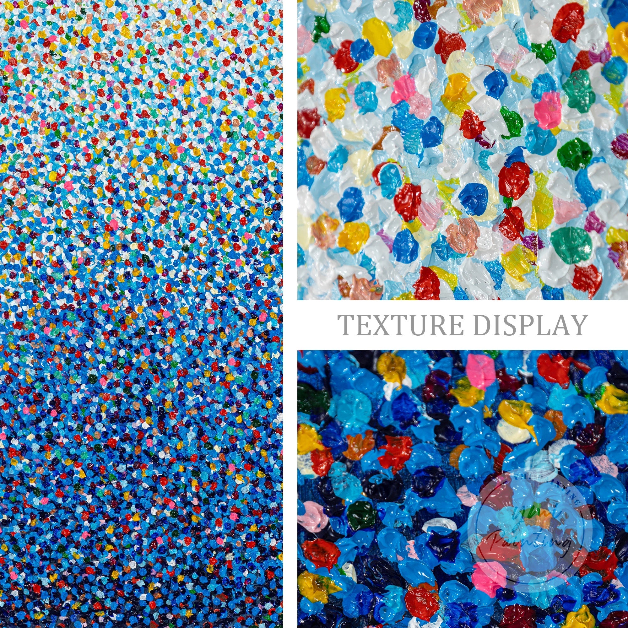 Ocean landscape painting with vibrant pointillism