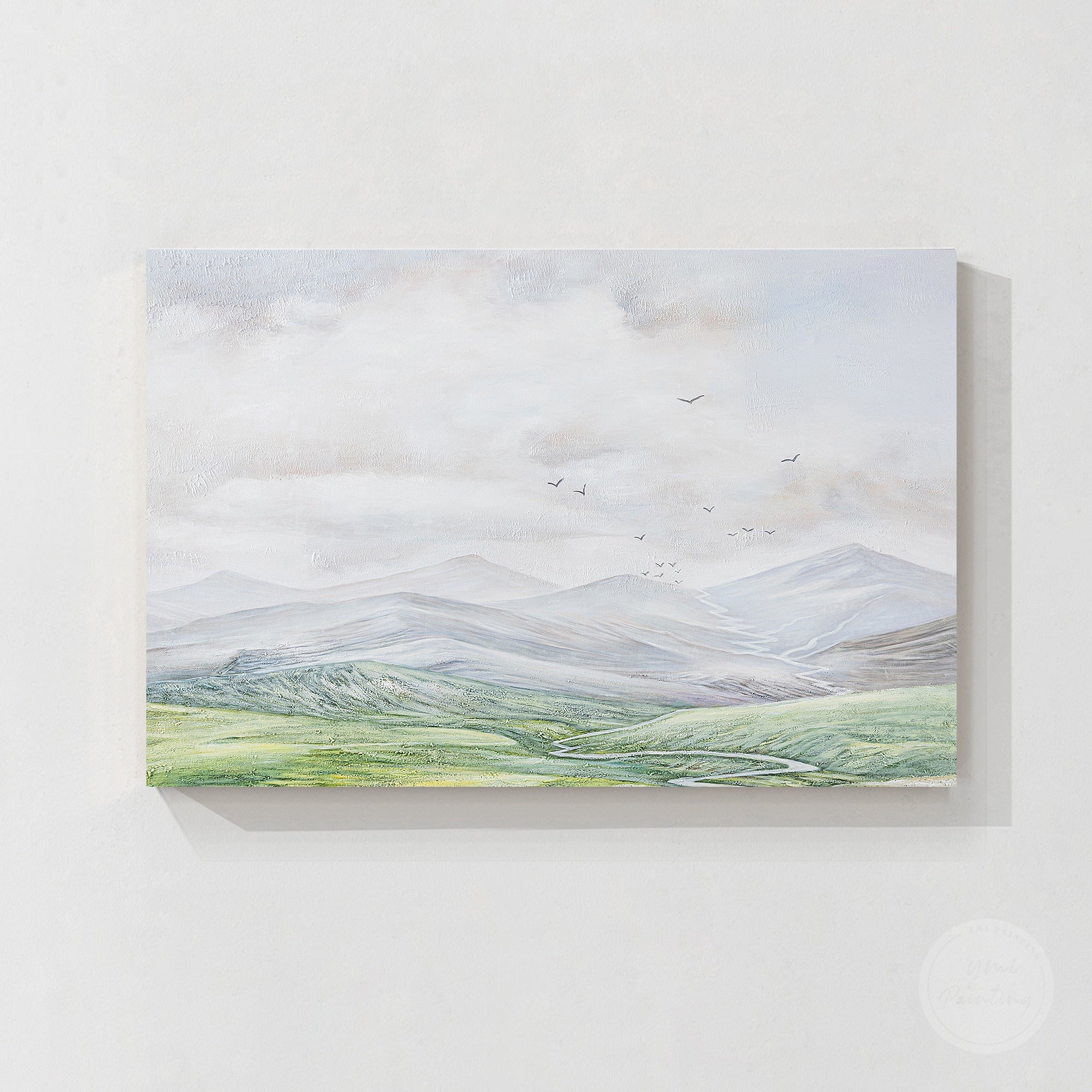 Unique mountain wall art featuring majestic peaks, textured brushwork, and luxury nature inspired decoration