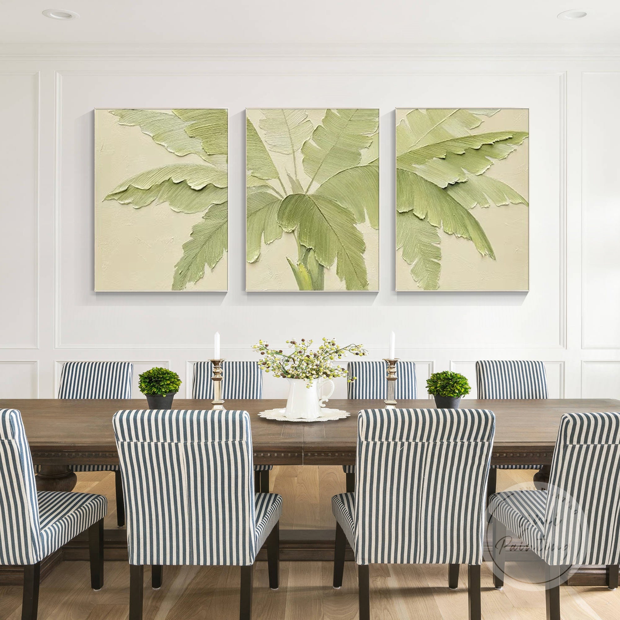 Tropical wall art set featuring lush green leaves, framed and ready to hang, ideal for boho or nature-inspired interiors.