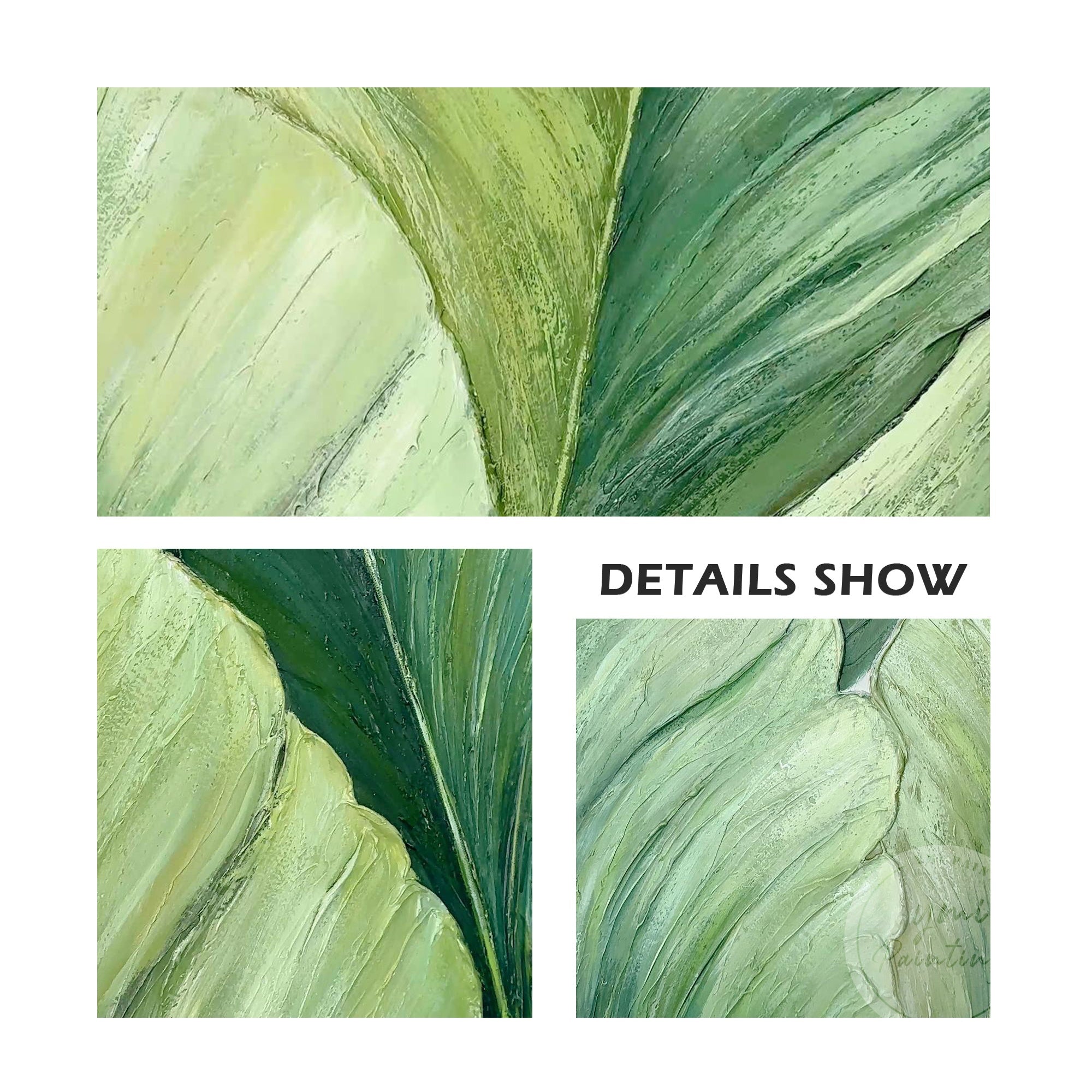 Hand-painted botanical wall art featuring sculptural banana leaves.