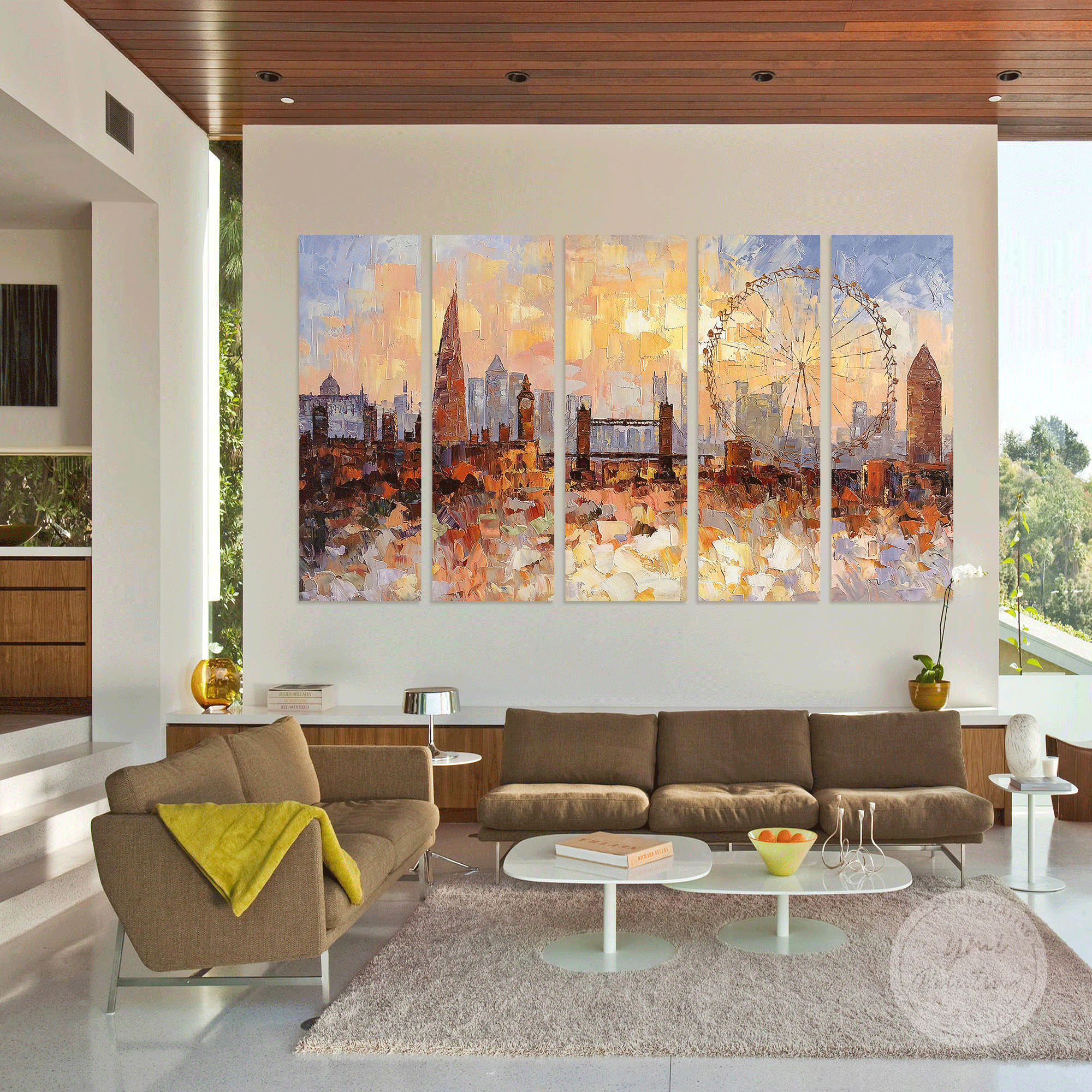 London skyline 3D art, a striking set of 5 panels, perfect for adding sophistication to contemporary spaces.
