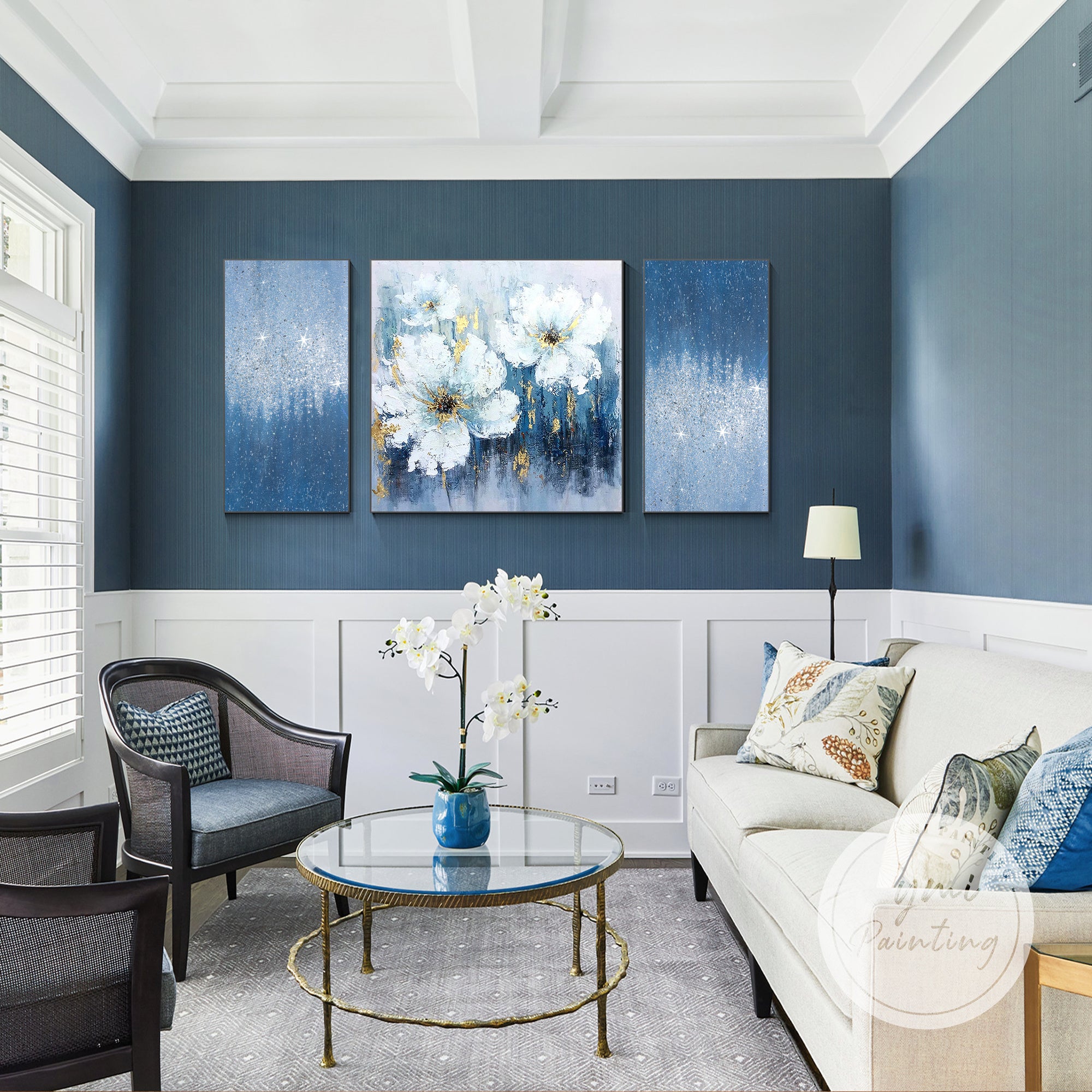 Textured flower triptych artwork for home decor