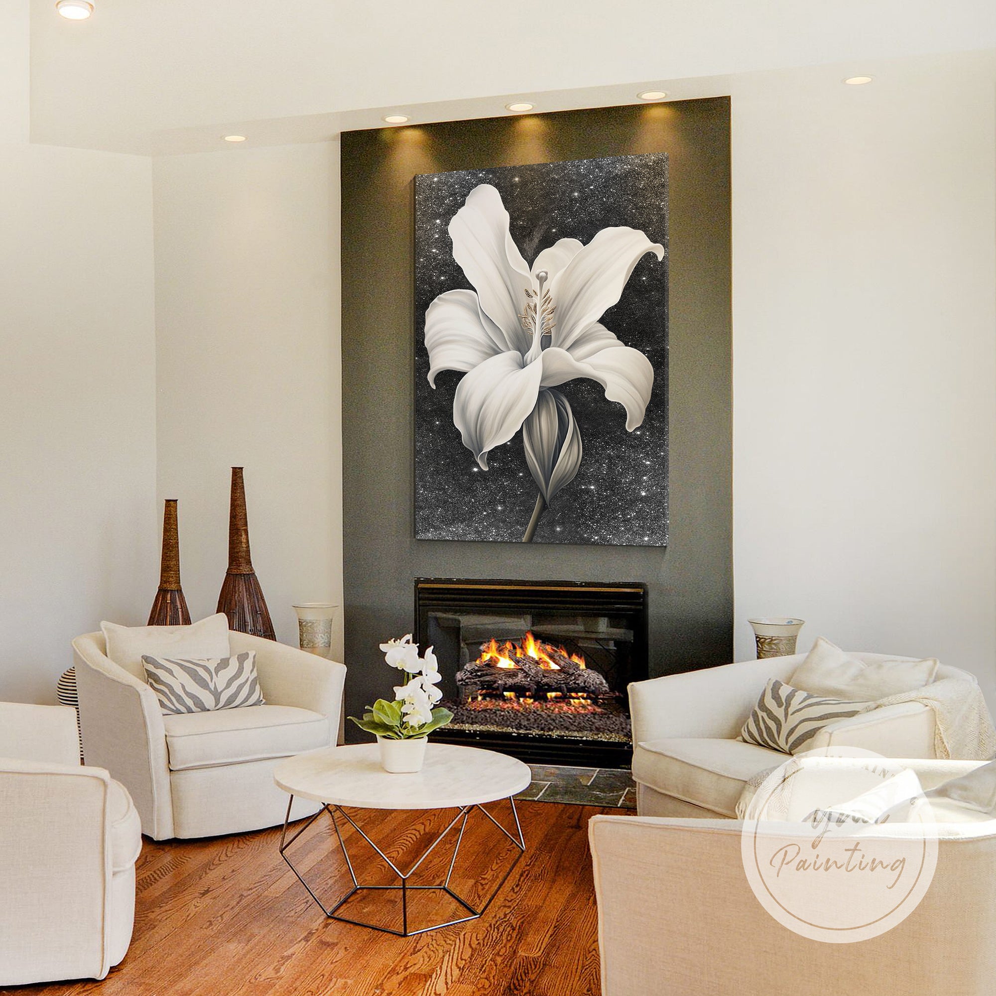 Elegant black and white blossom artwork