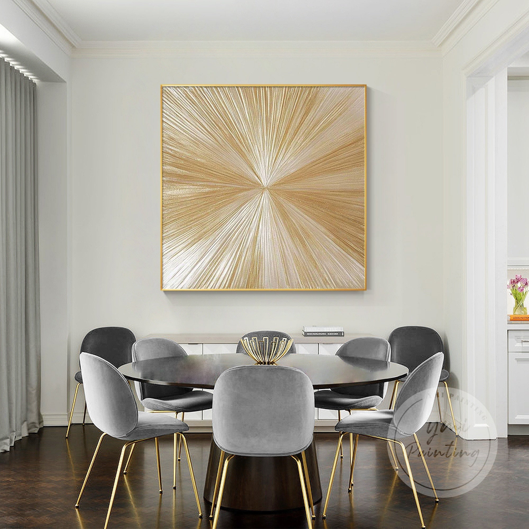 Abstract gold and silver wall art with texture