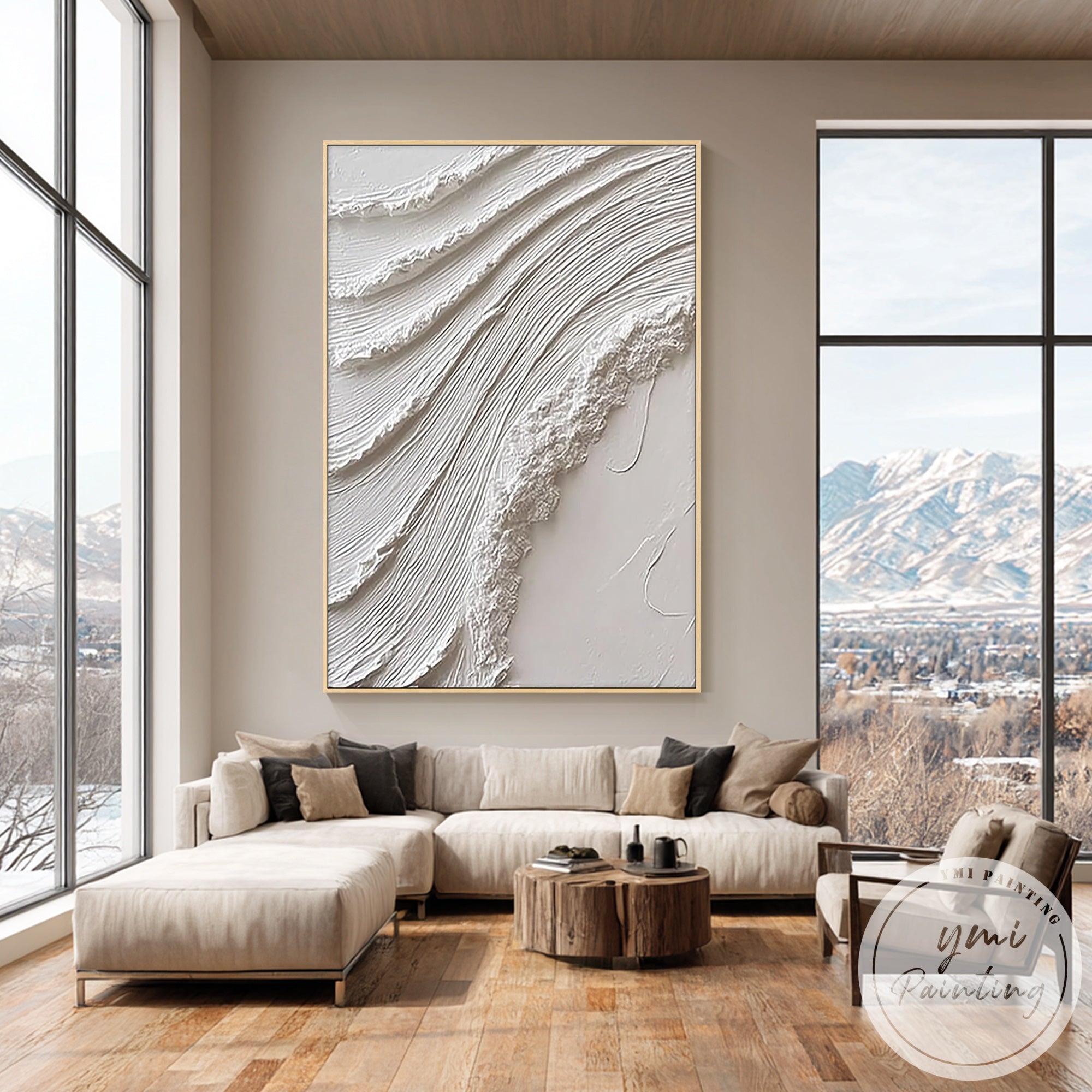 minimalist abstract plaster wave canvas