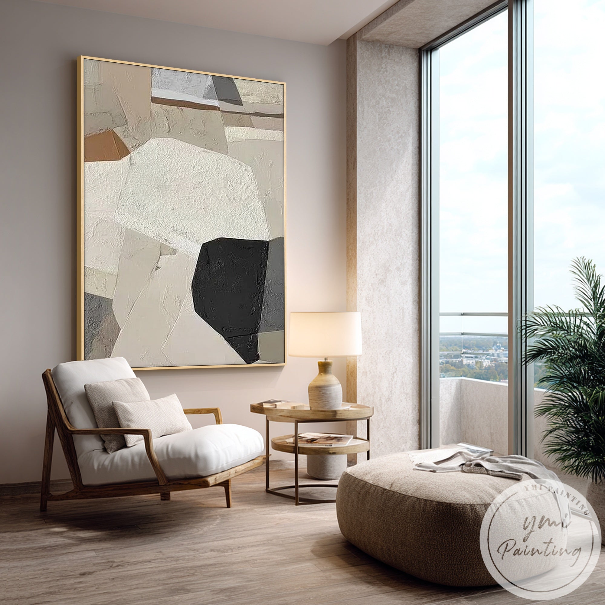 Contemporary abstract canvas in soft neutral tones