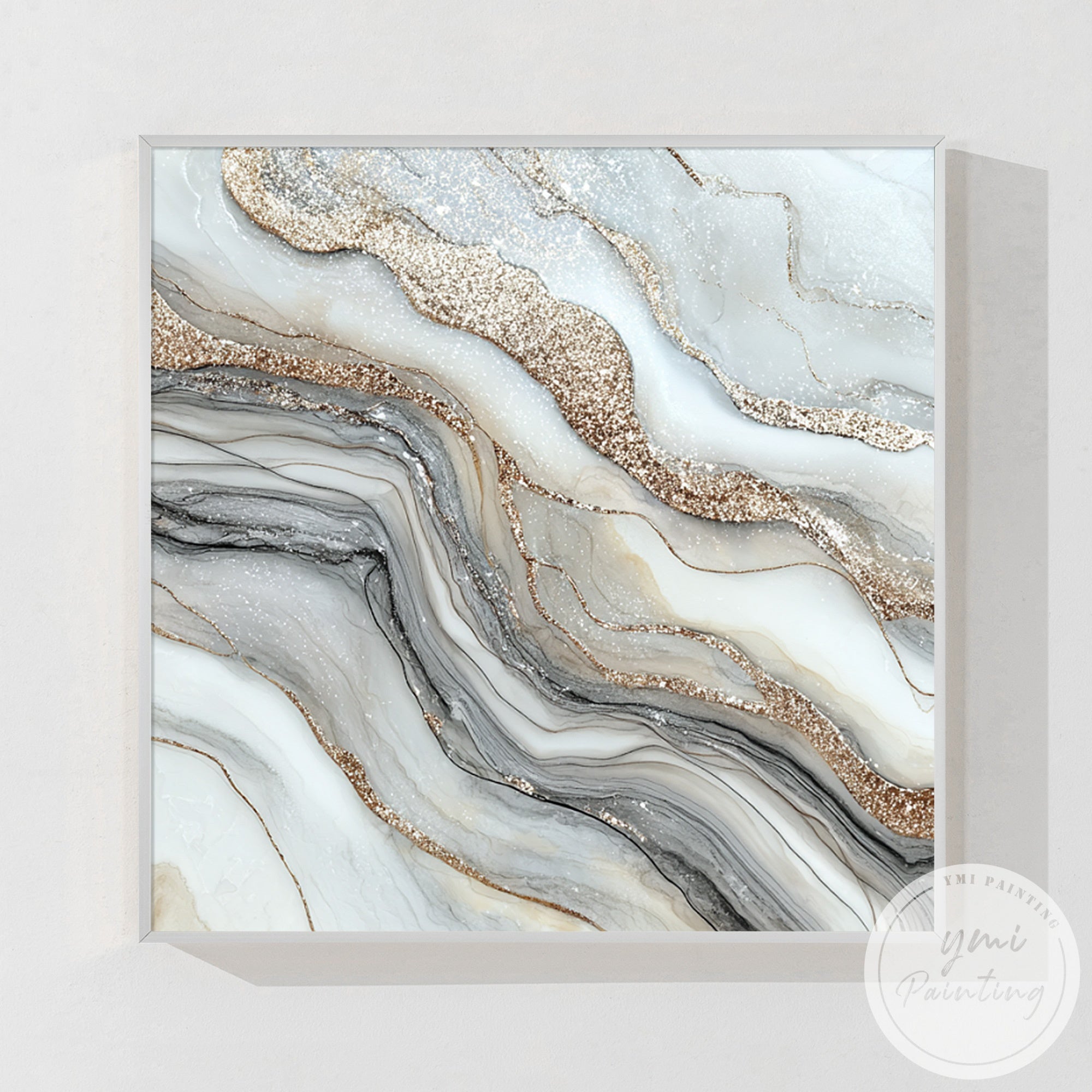 Modern abstract marble painting in sophisticated office interior design space