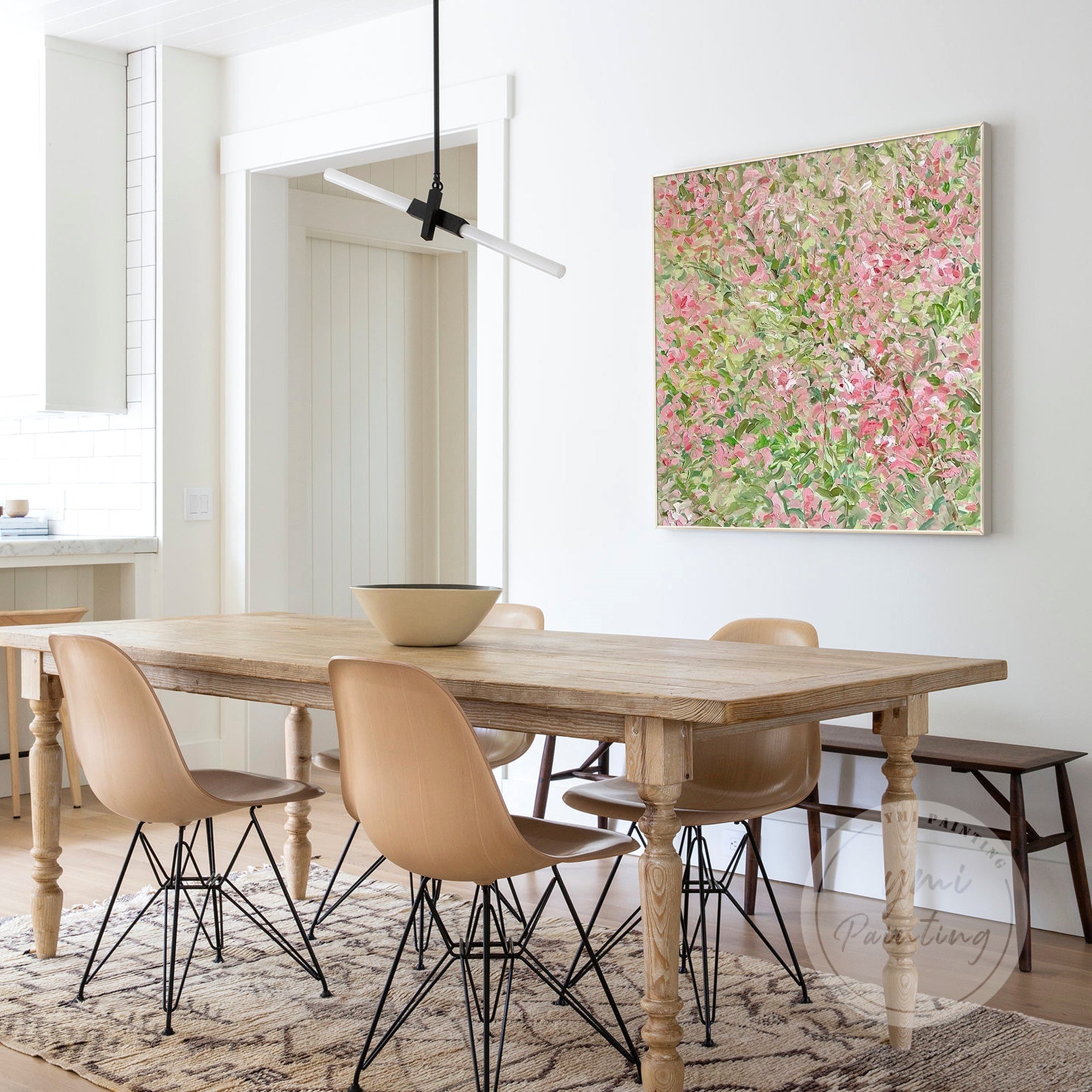 Refined floral artwork with vibrant pink and green hues, perfect for modern and tranquil spaces.