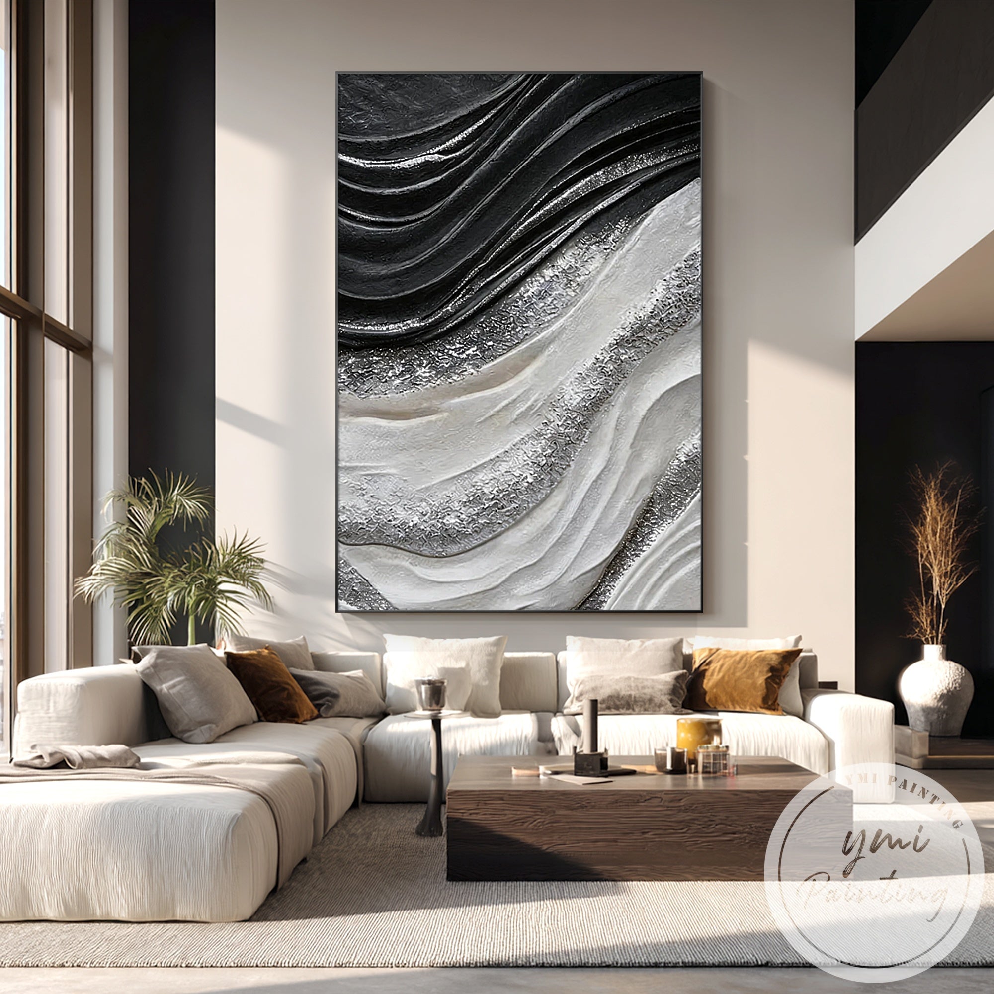 Sculptural abstract wave texture wall art design
