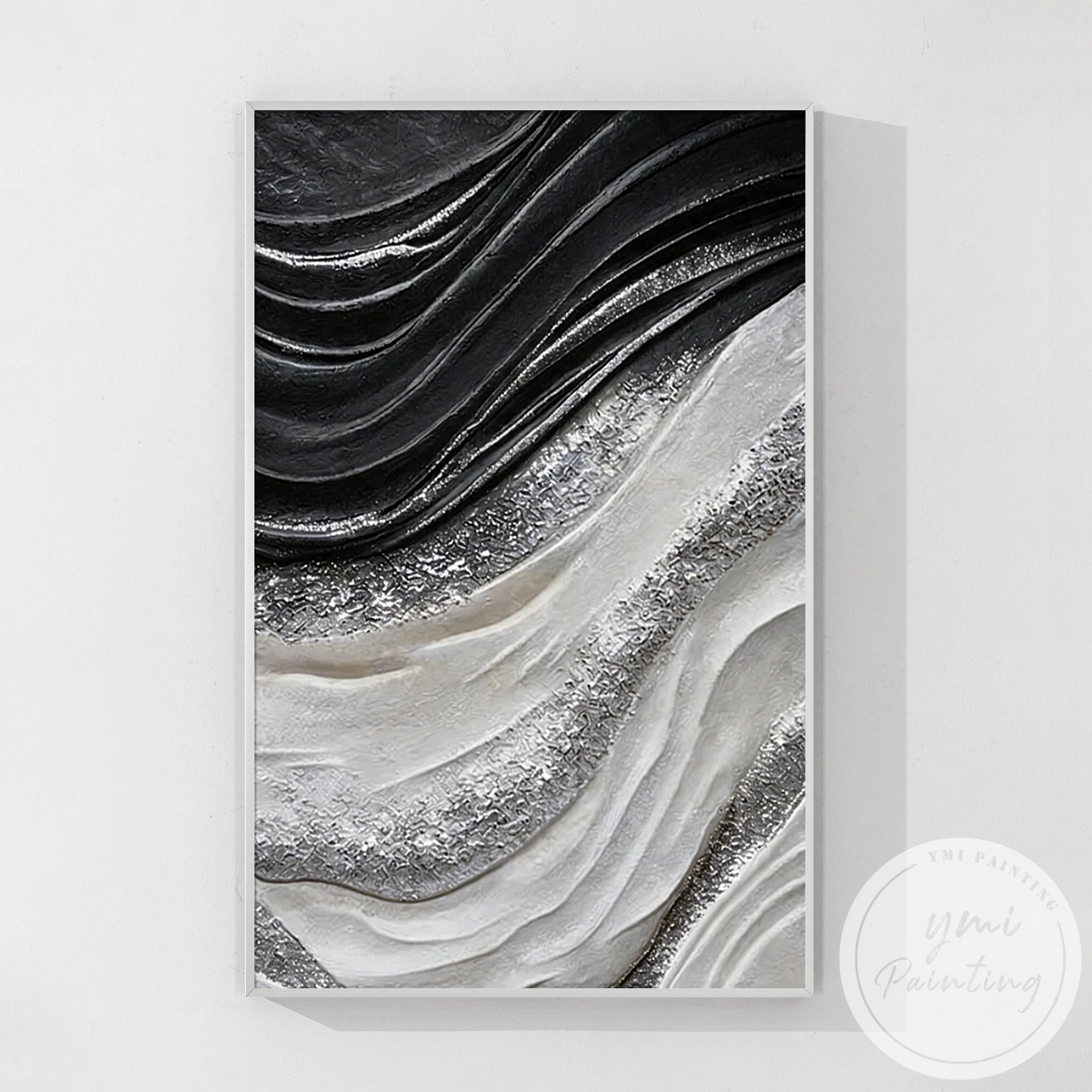 3D textured abstract canvas in black and white tones