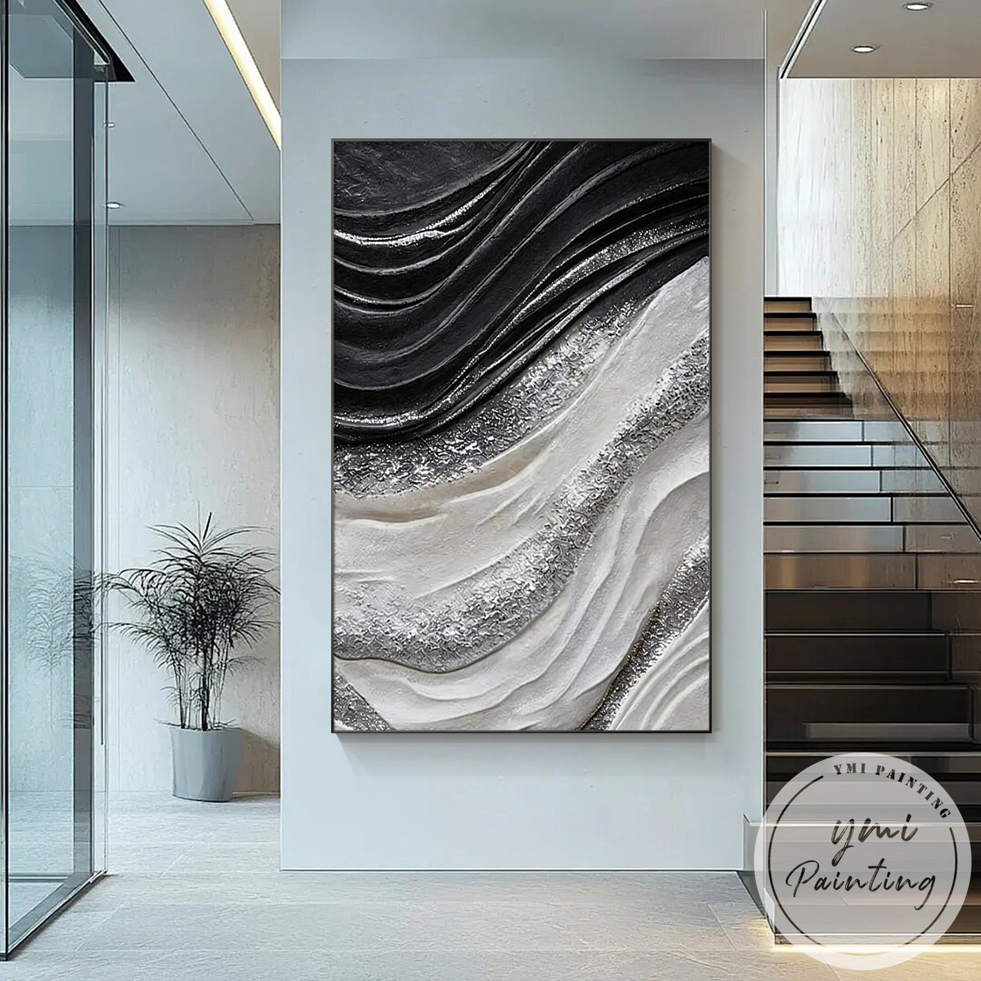 Contemporary textured geometric wave canvas art