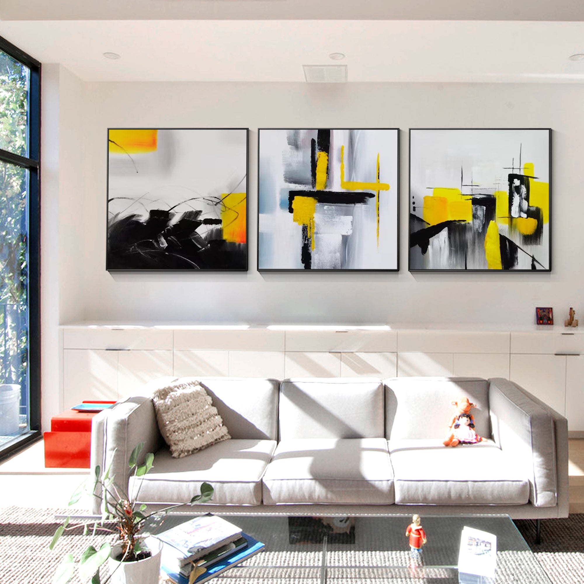 Modern Abstract Black Yellow Canvas Set