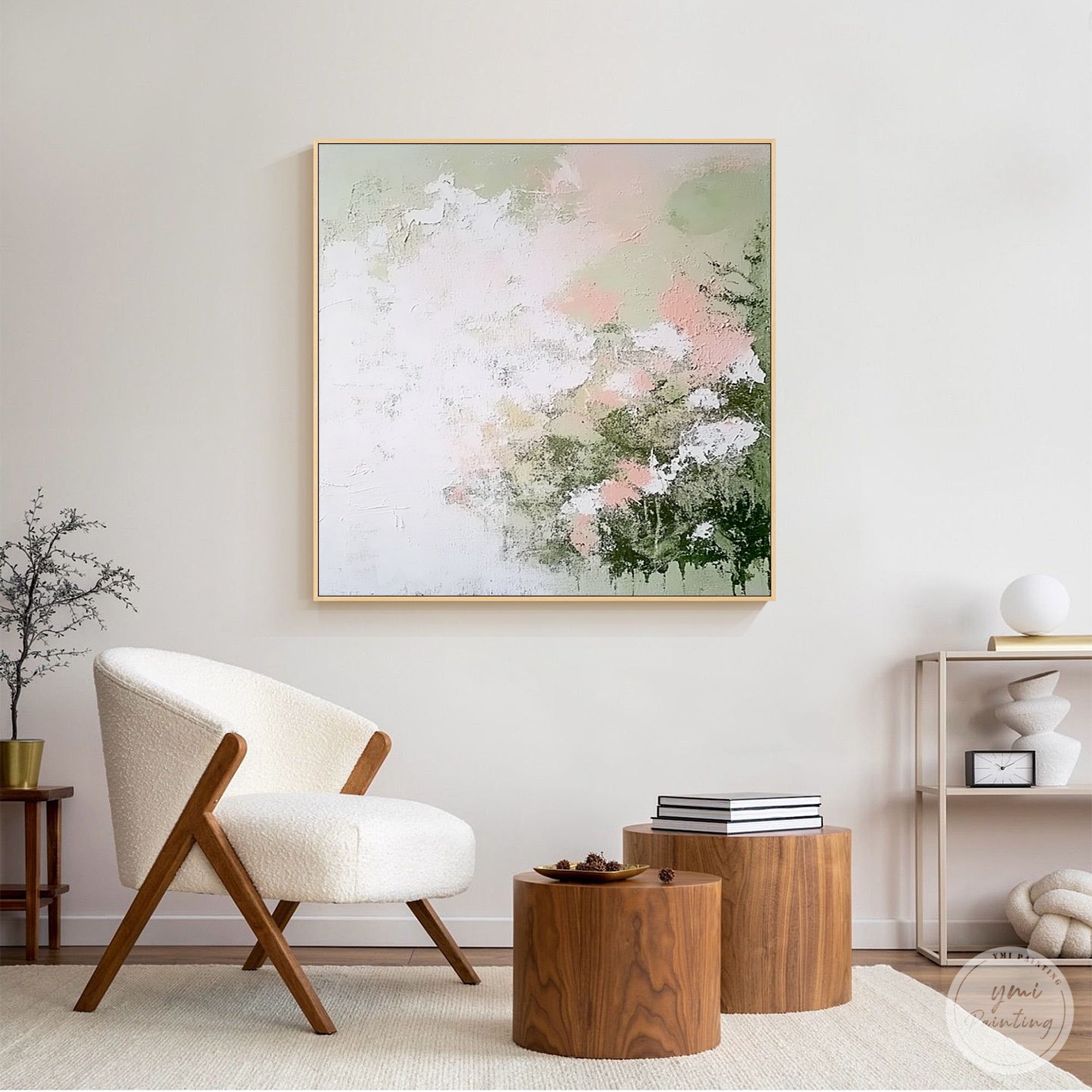 Abstract landscape canvas painting adding color to a room space