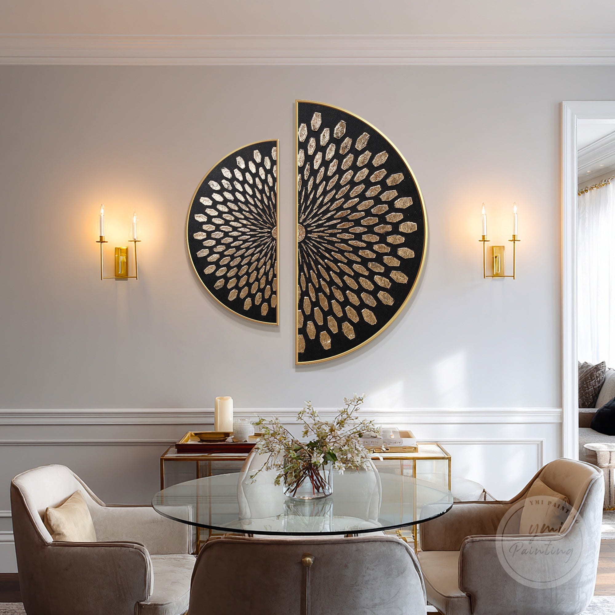 Contemporary abstract geometric wall art set in a modern office space, professional gift for executives or clients