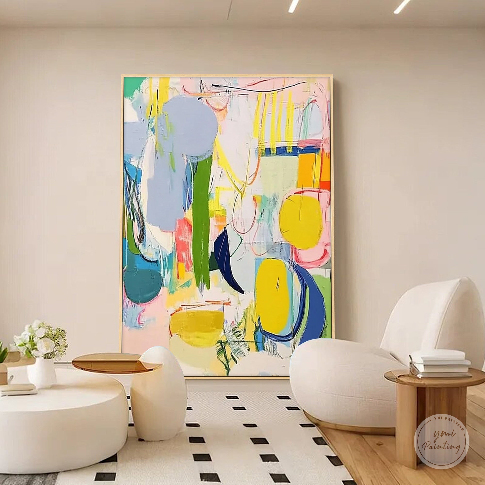 Modern abstract wall art adding personality to a living room
