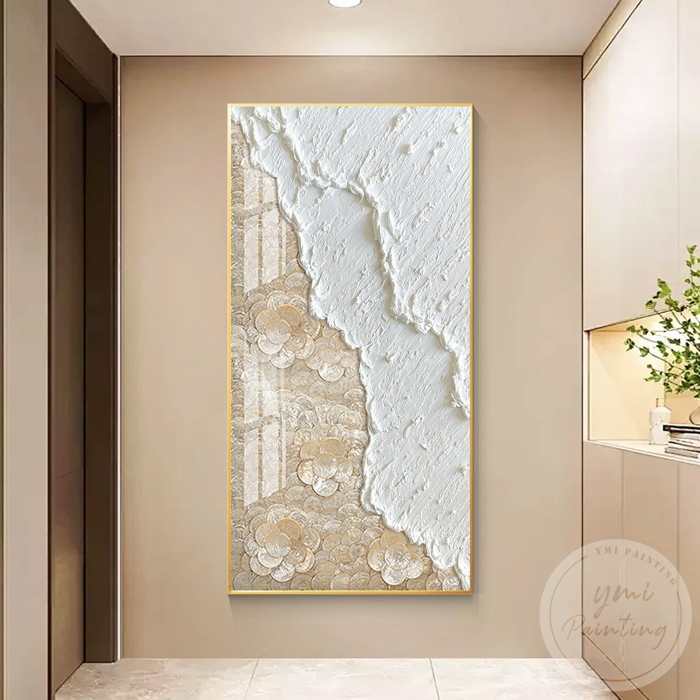 Neutral abstract painting with sculptural texture