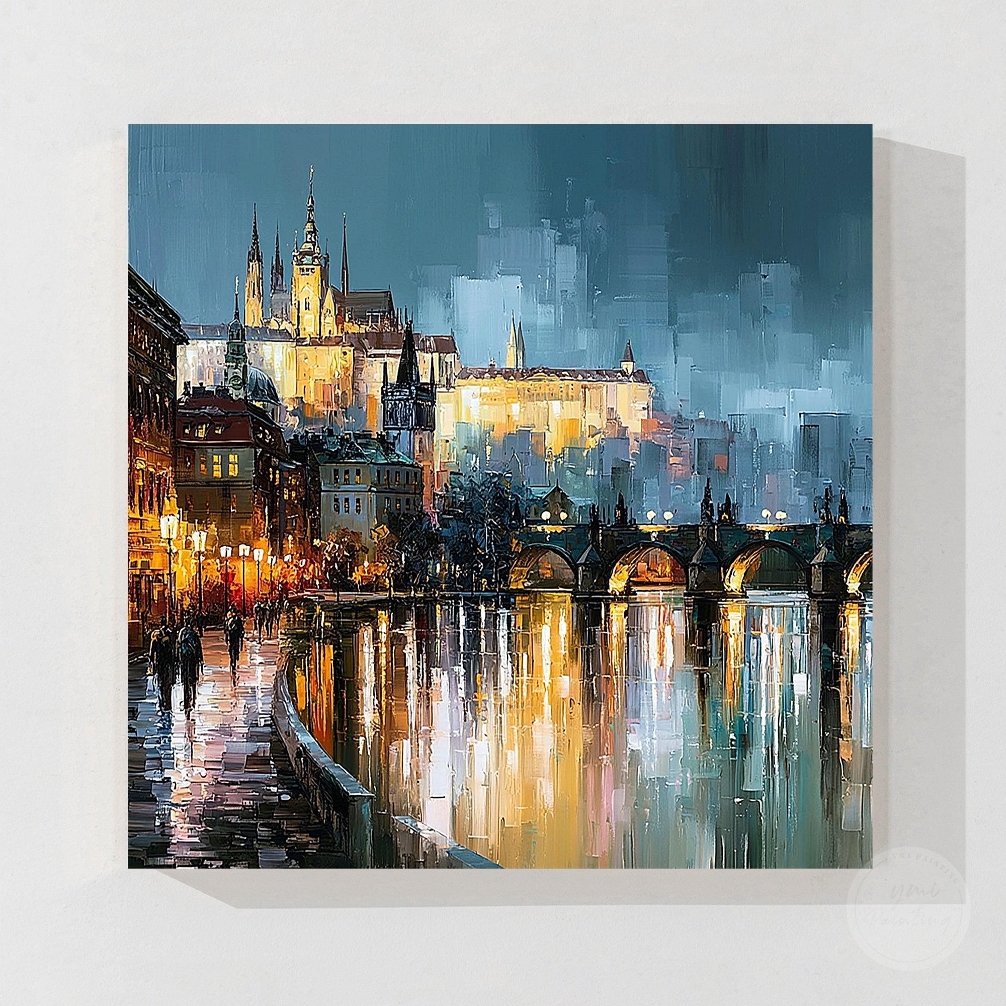 Night city skyline canvas artwork design