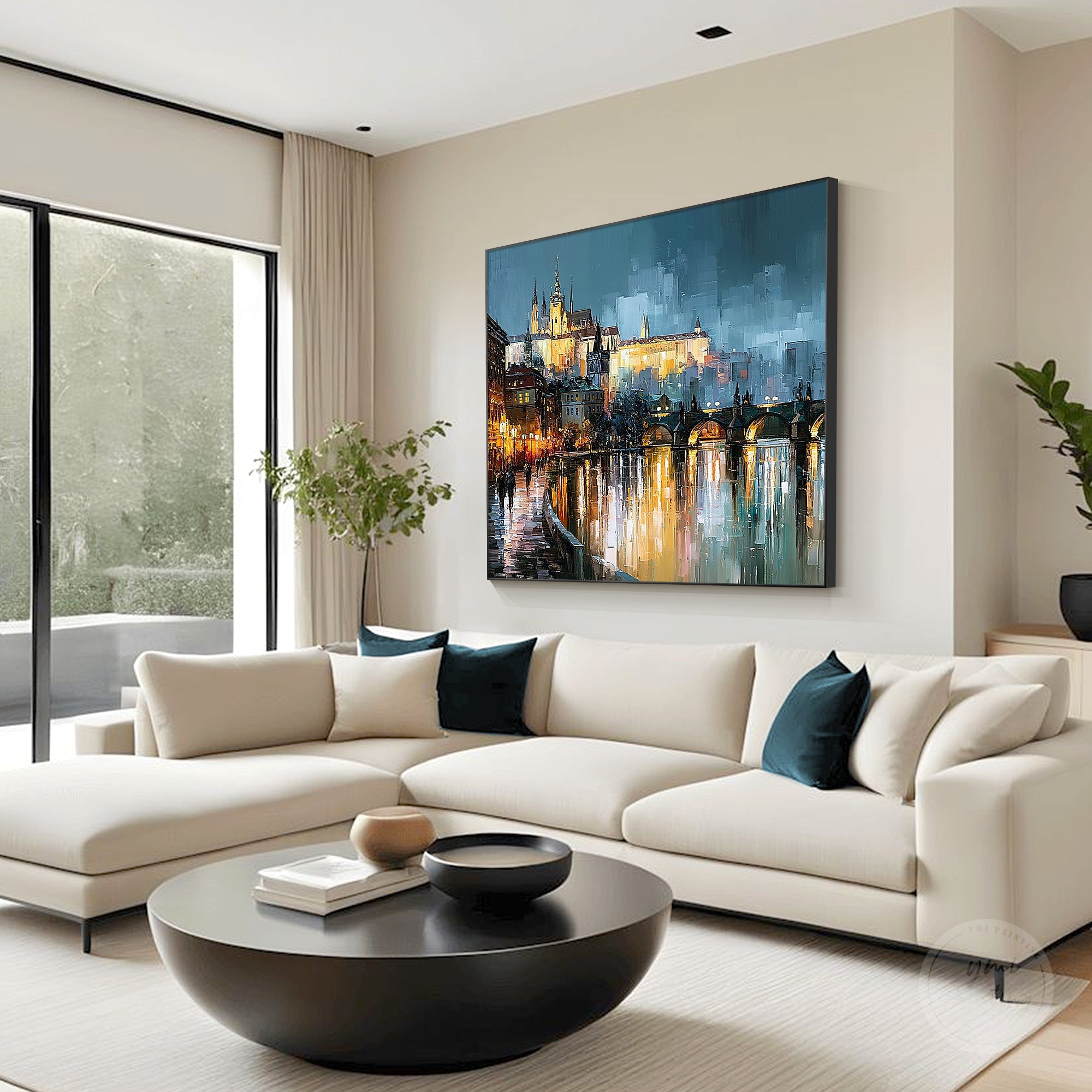 Contemporary city reflection wall decor painting
