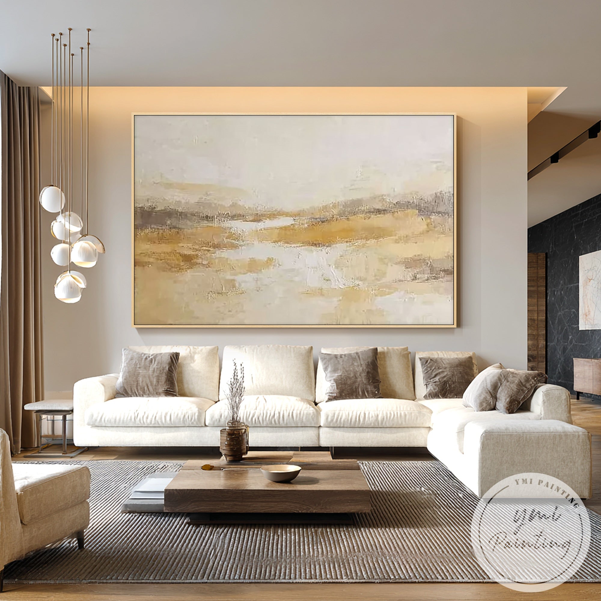 Beige textured panoramic canvas painting