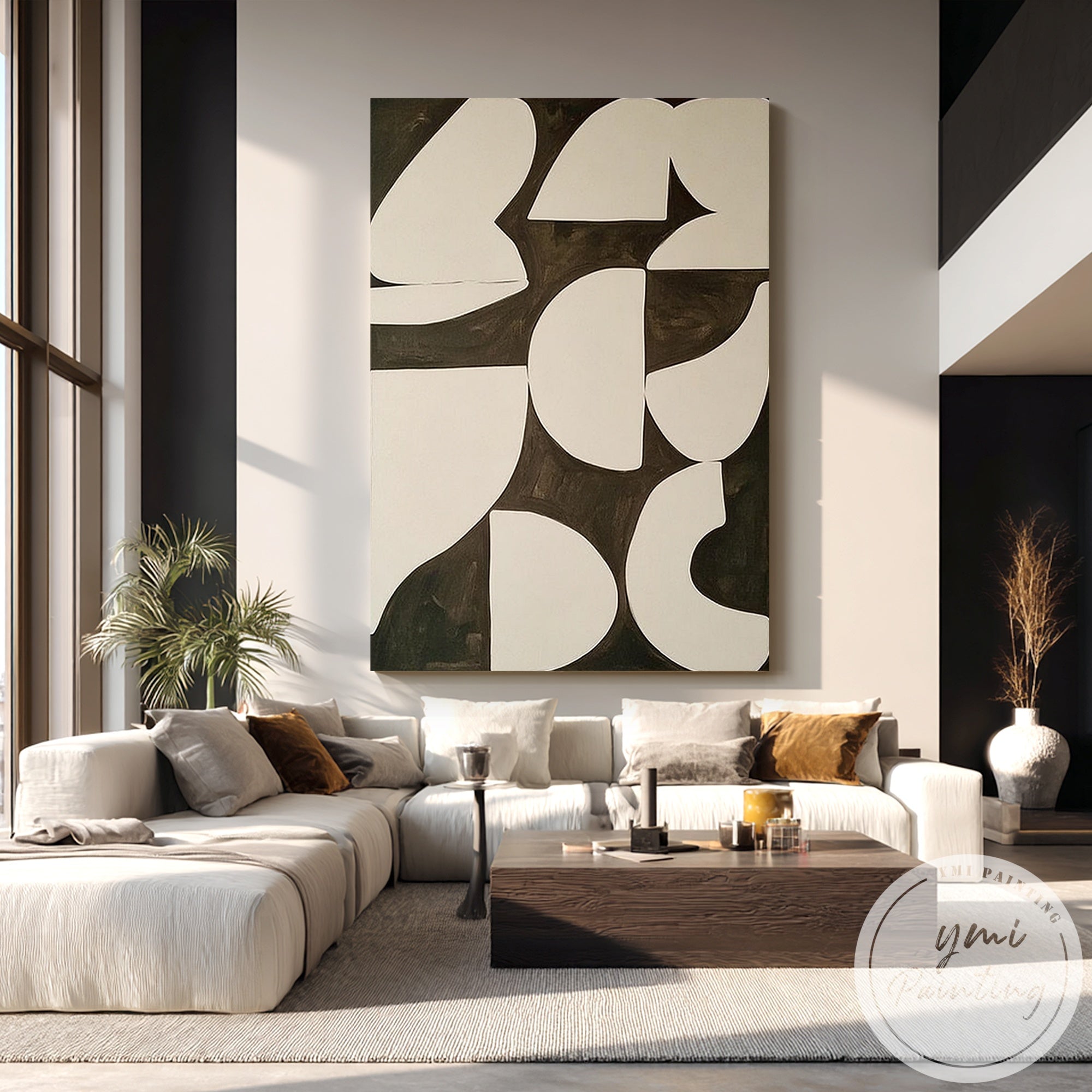 Minimalist modern canvas print with organic geometric forms