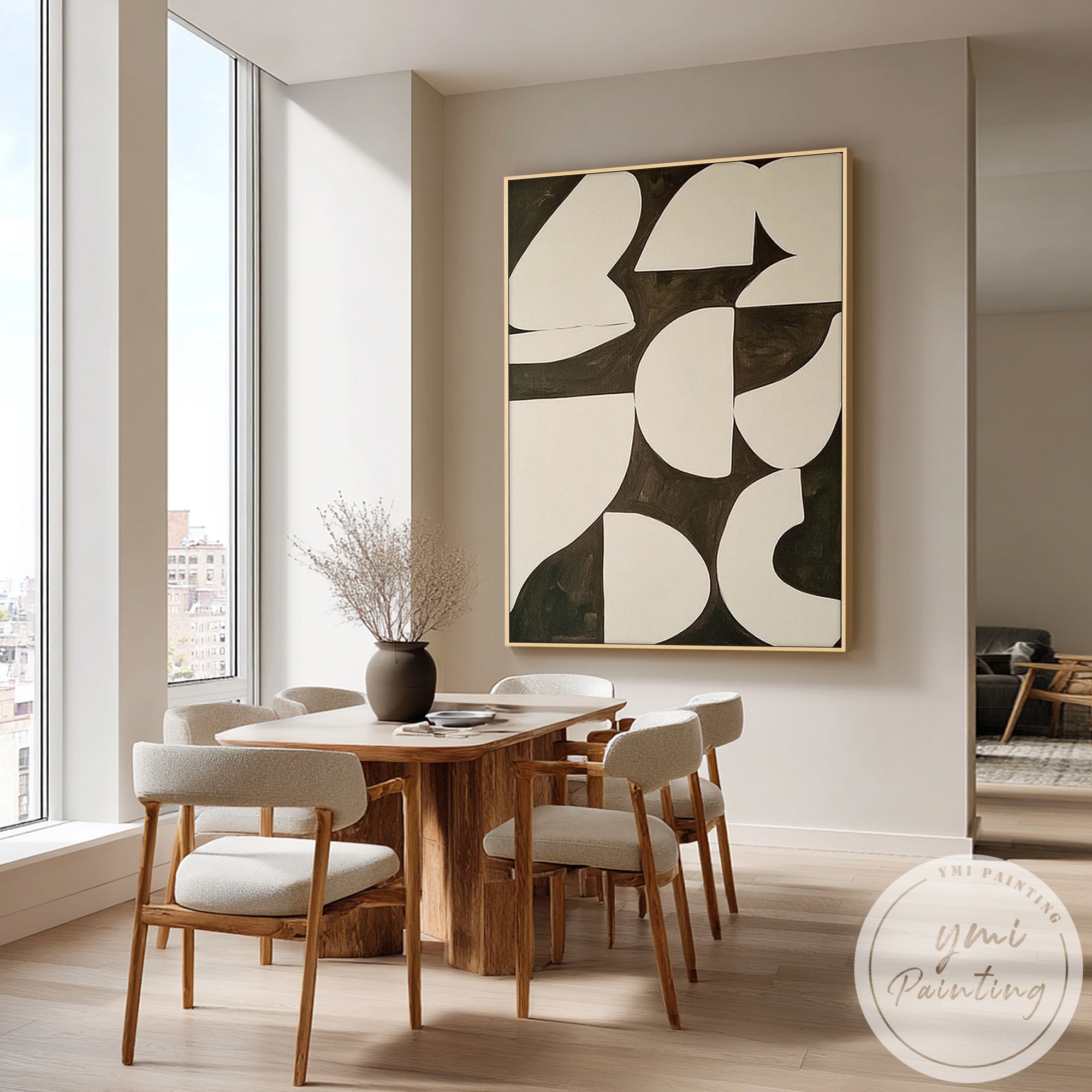 Contemporary abstract composition in earthy brown and cream colors