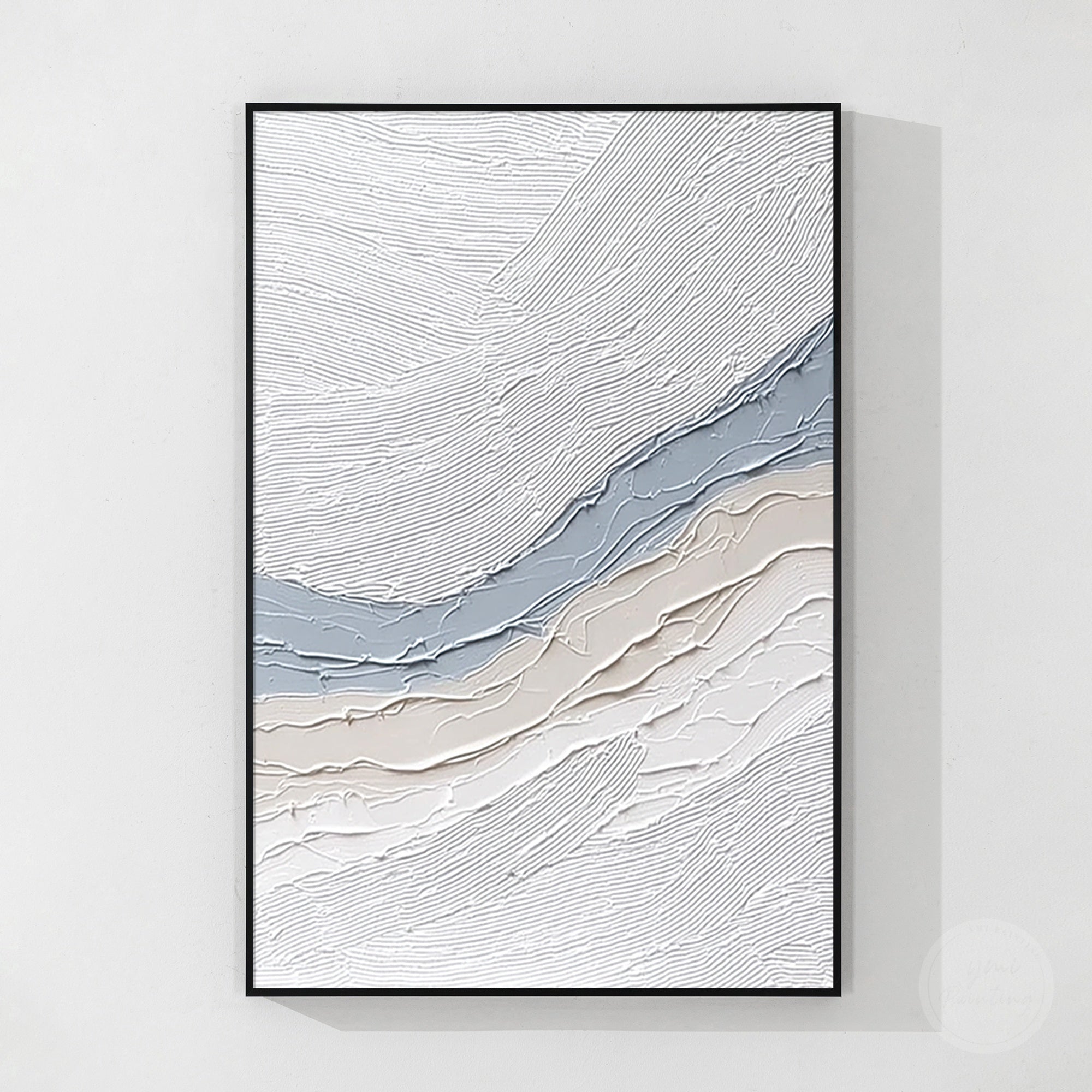 Contemporary neutral abstract artwork with raised linear texture