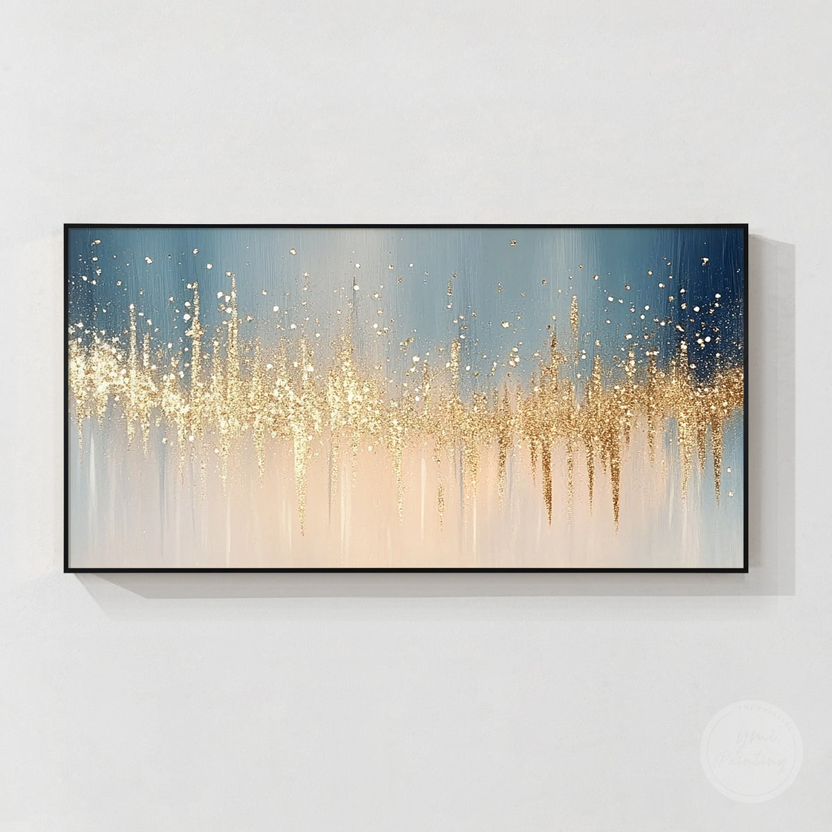 Modern blue gray and gold textured abstract wall art