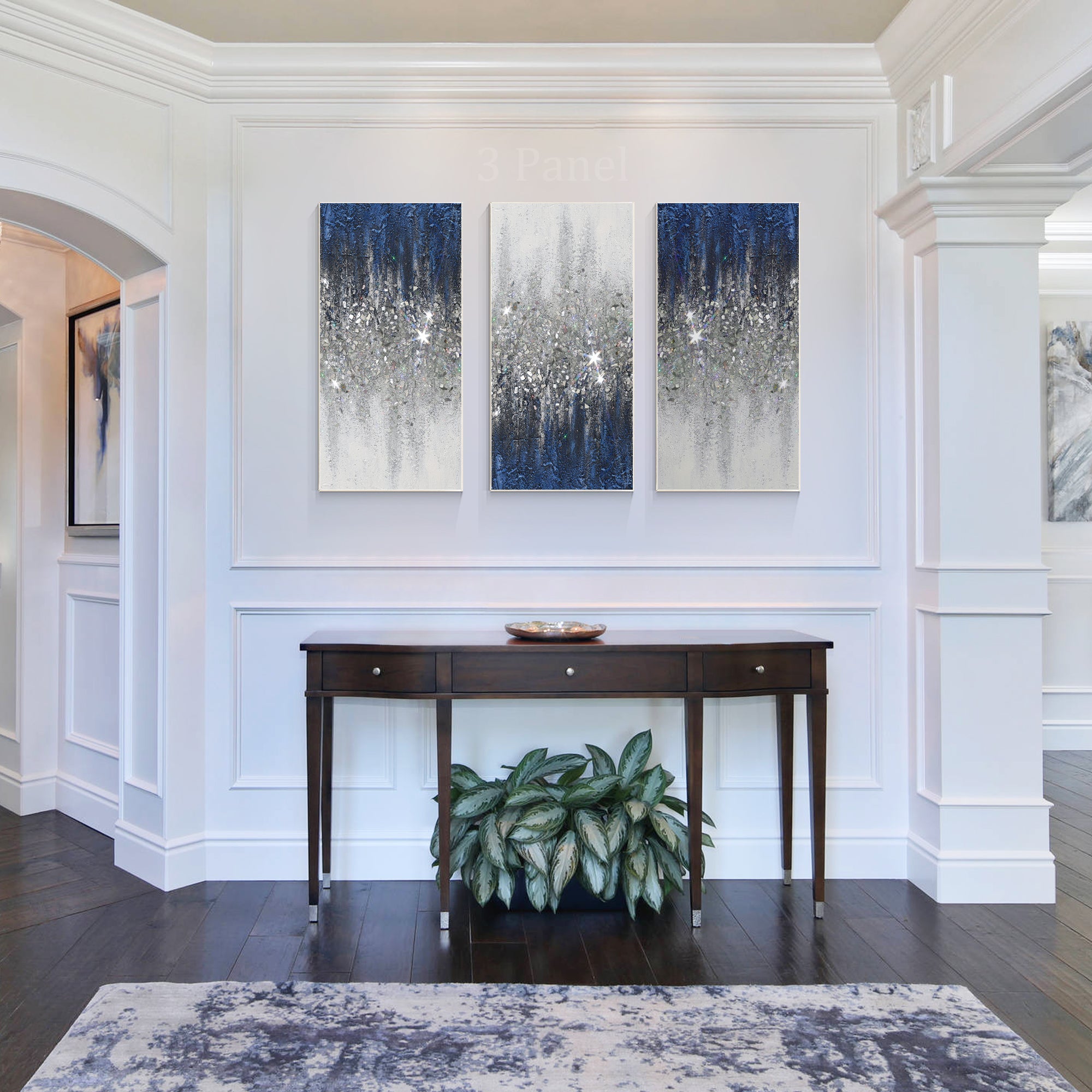 Modern wall art set with center panel displayed upside down