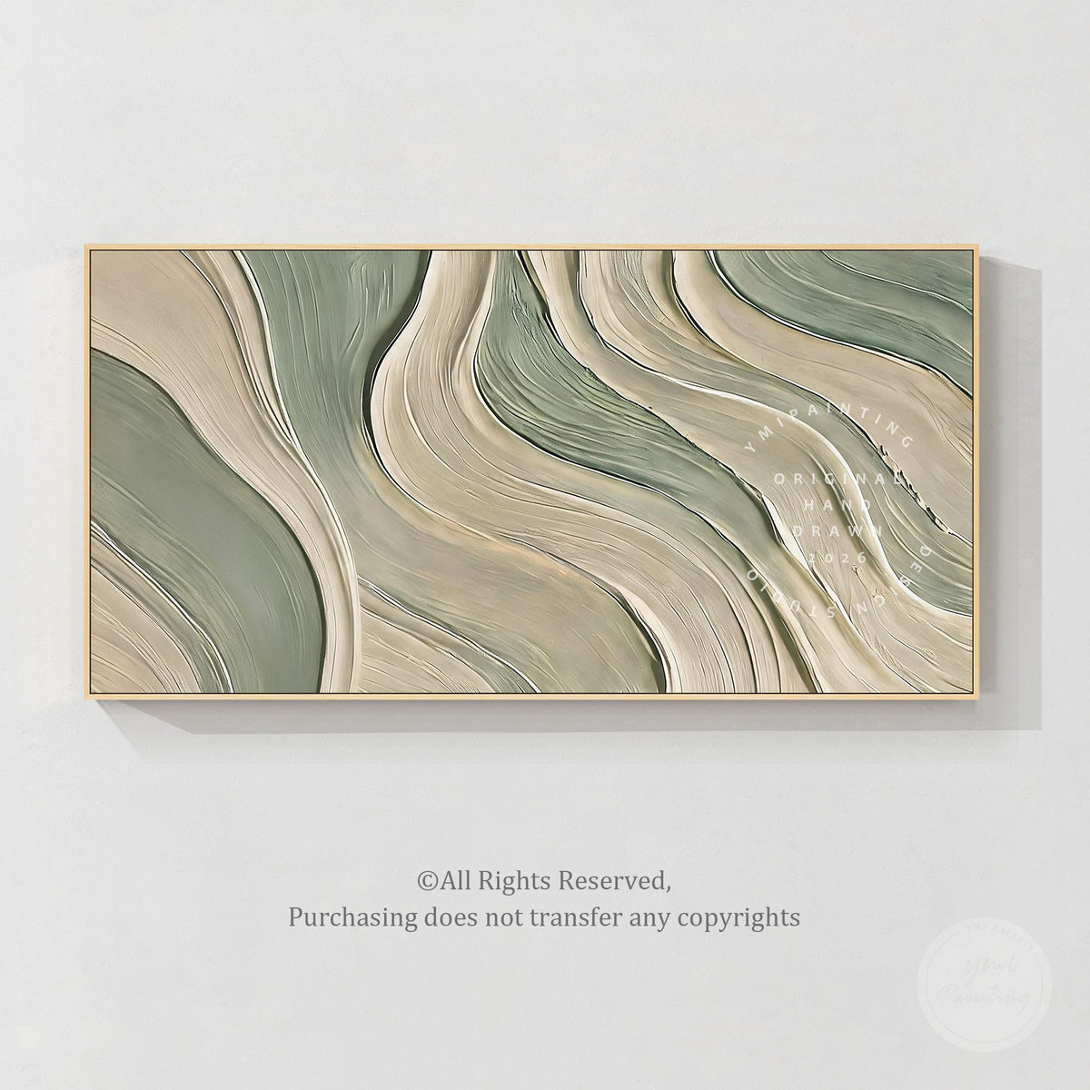Sage green beige abstract textured wall art