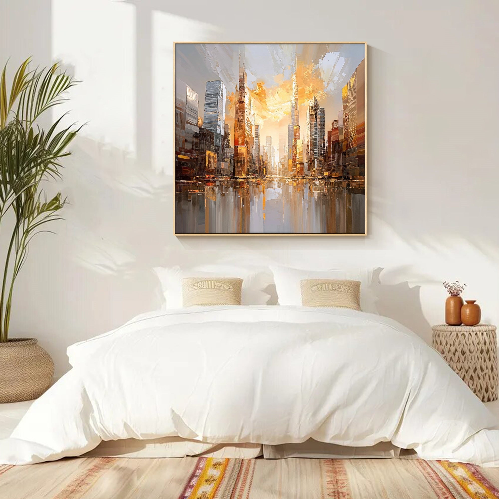 Modern skyline artwork with sunset atmosphere