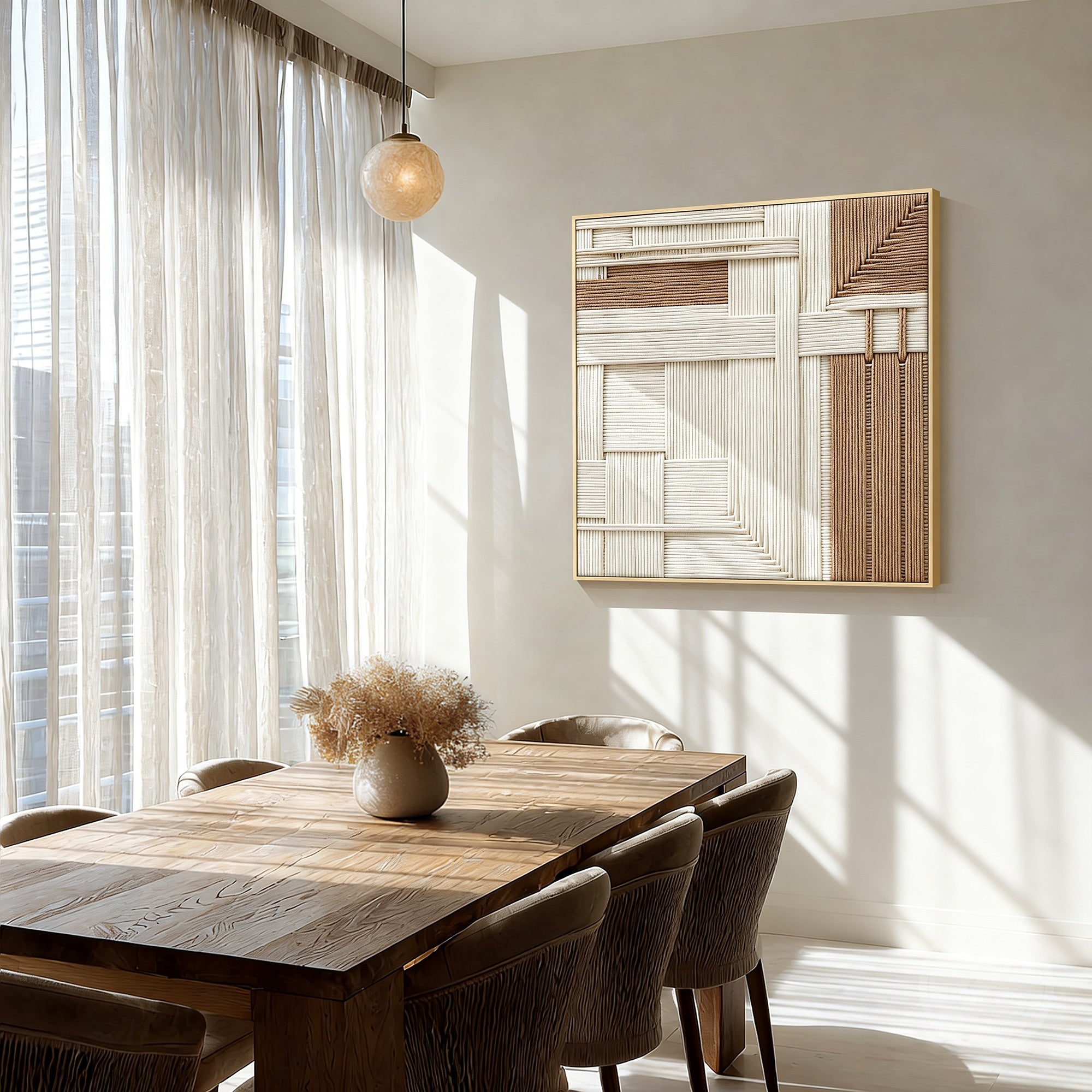 Handmade fiber wall art with dimensional texture