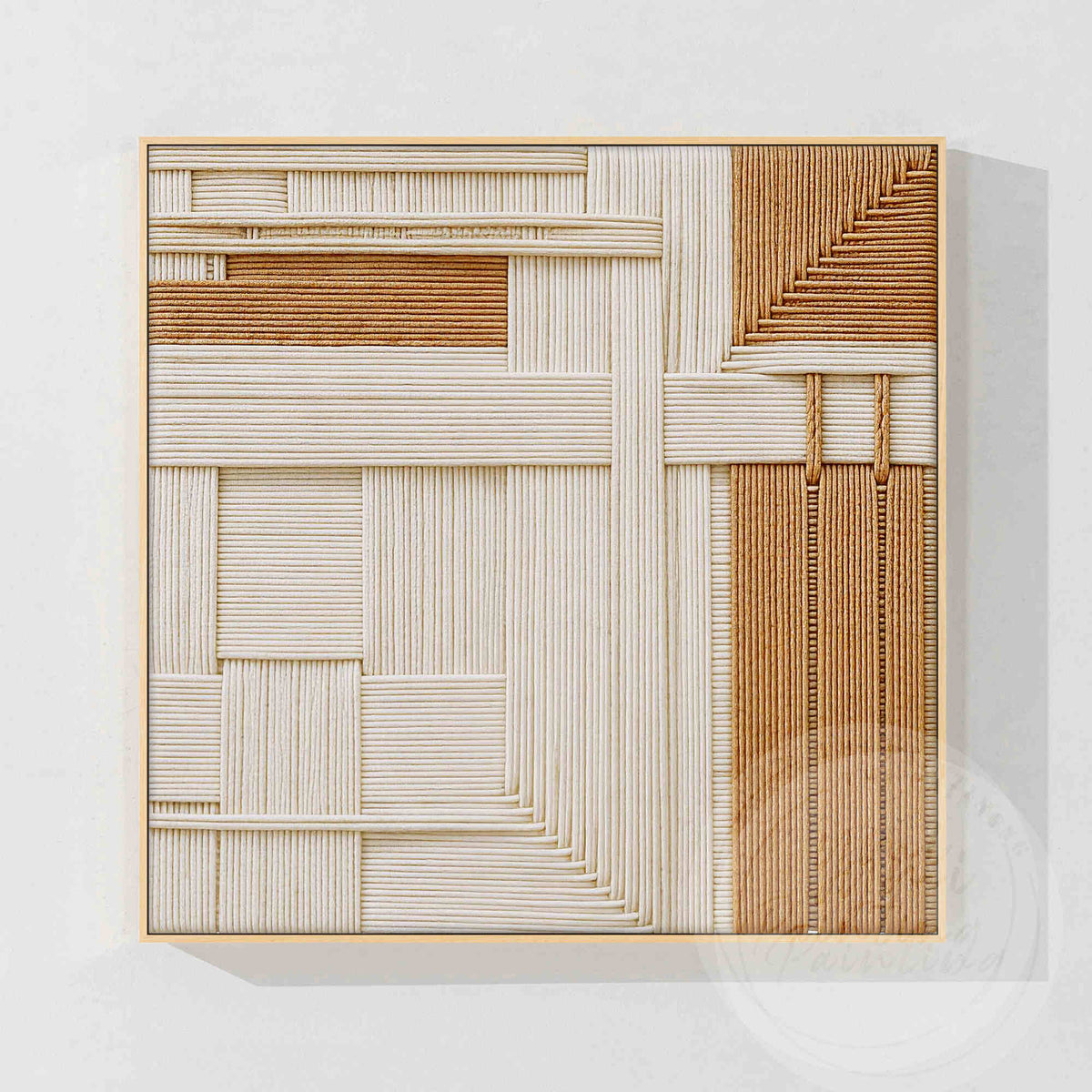 Abstract fiber artwork with handcrafted textile details