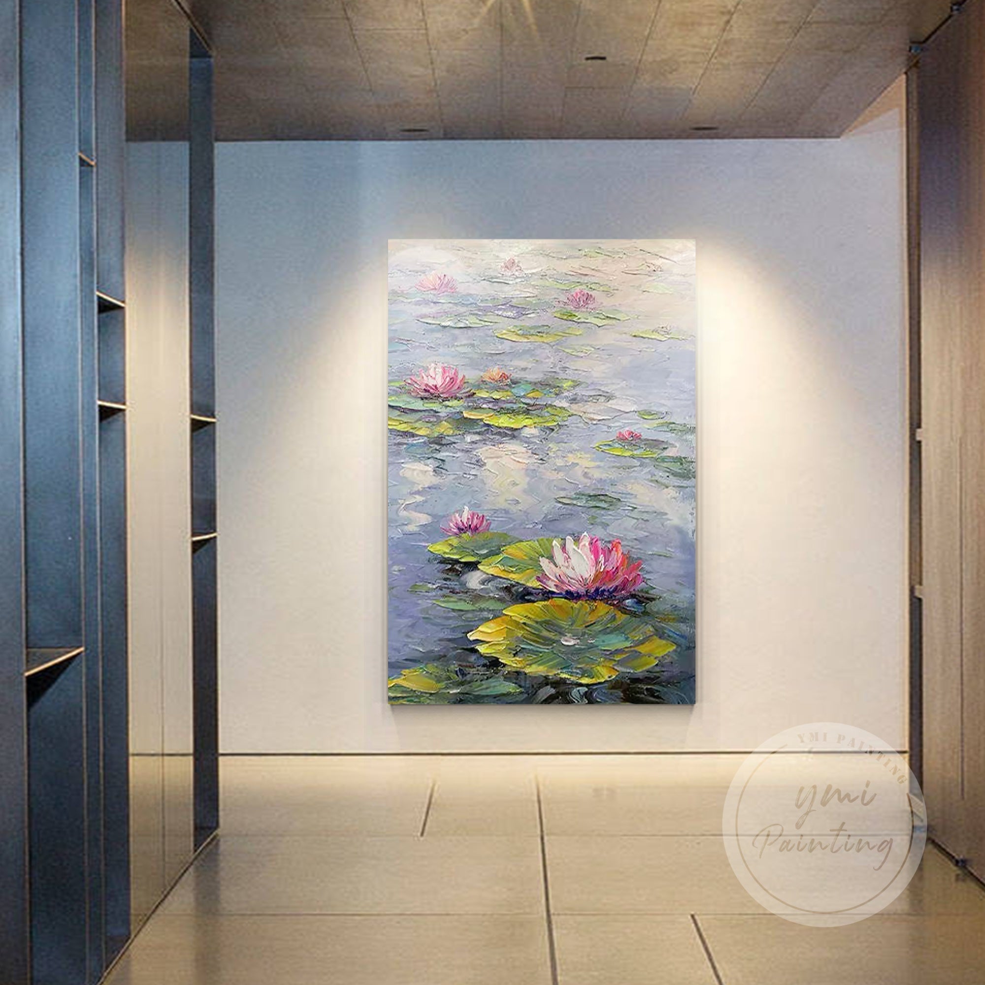 Floral landscape artwork in the spirit of Claude Monet’s water garden.