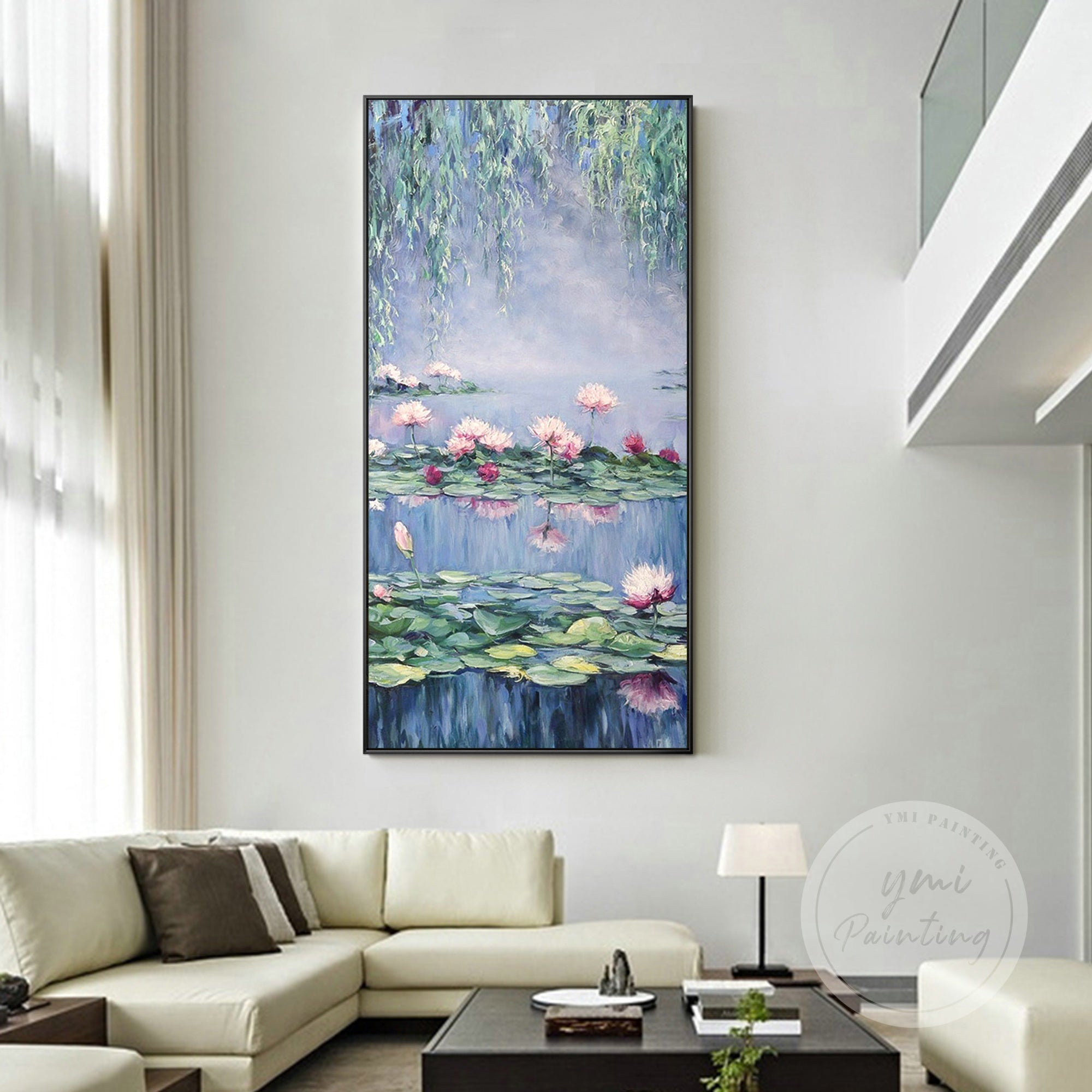Blue Monet Water Lilies Canvas Painting in impressionist style, adding elegance and tranquility to your space.