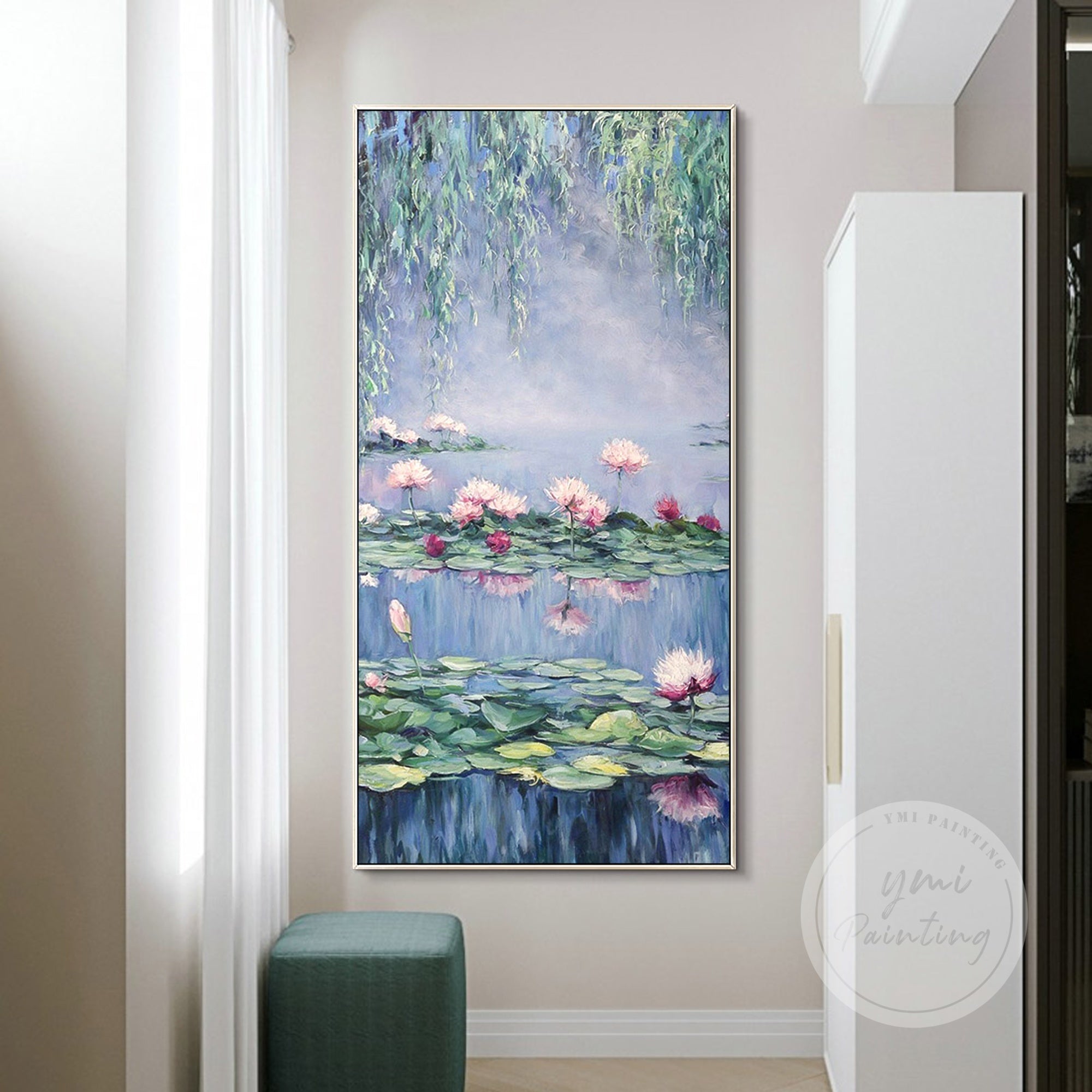 Claude Monet Inspired Wall Art, a long canvas painting with a soothing, meditative feel.
