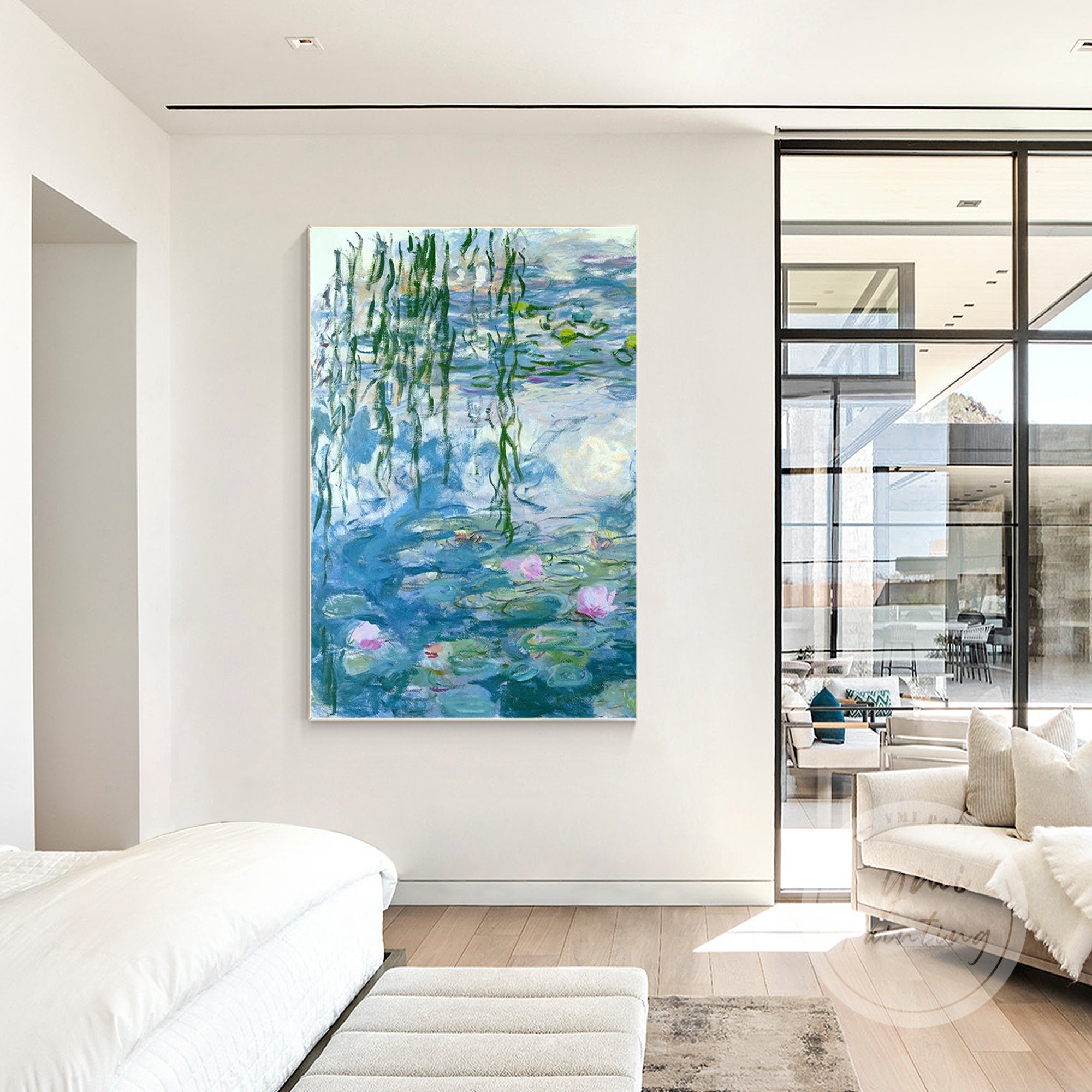 Claude Monet style framed impressionist painting.