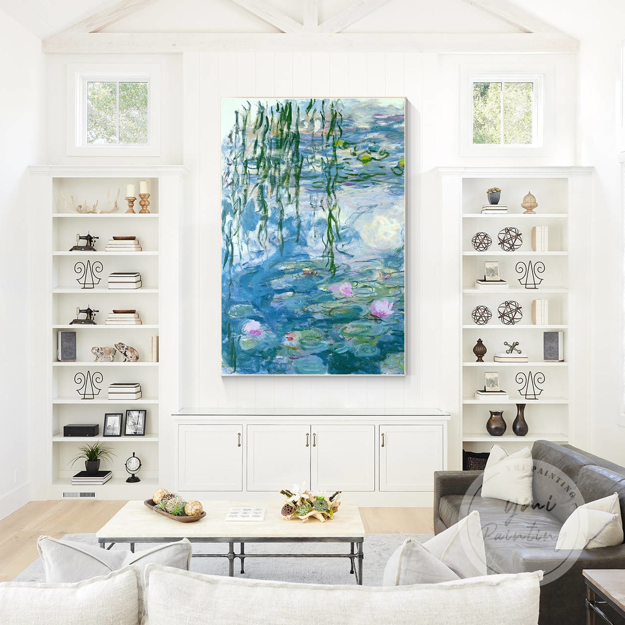 Tranquil floating art with textured oil painting style.