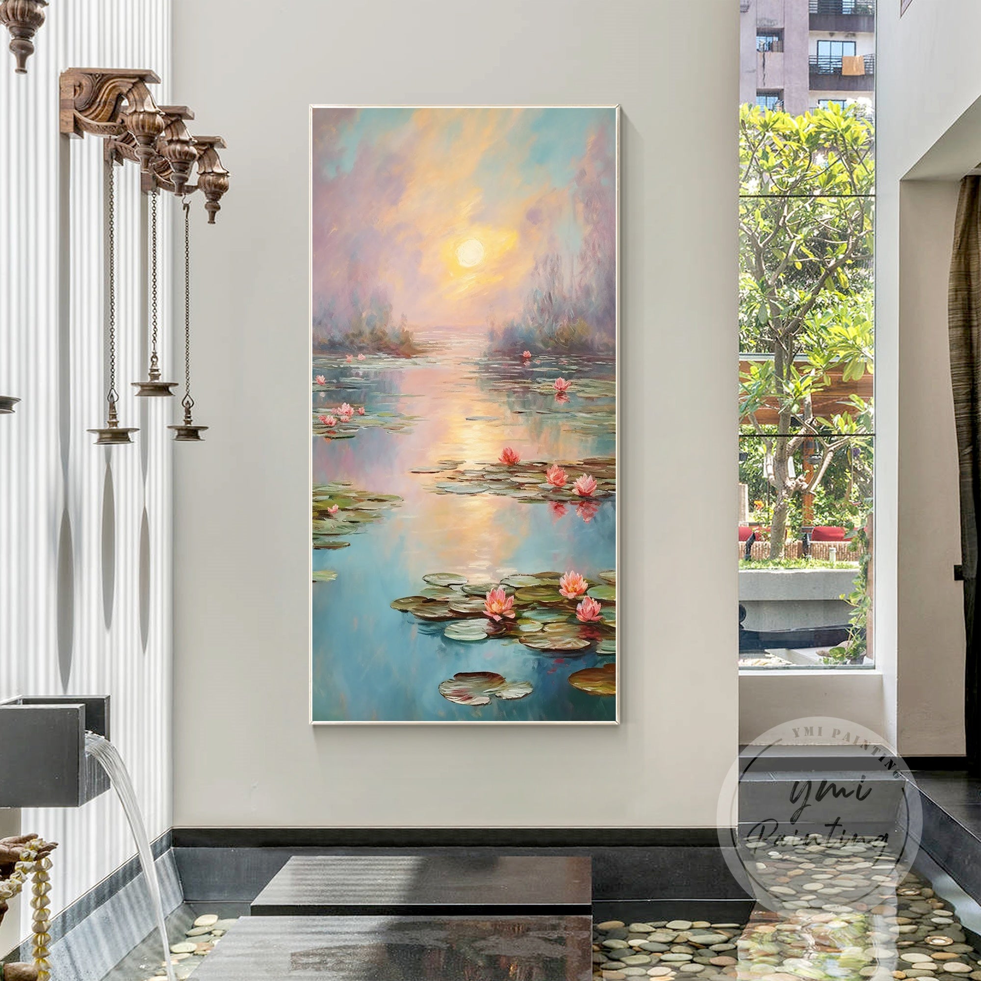 Claude Monet-inspired framed flower painting.