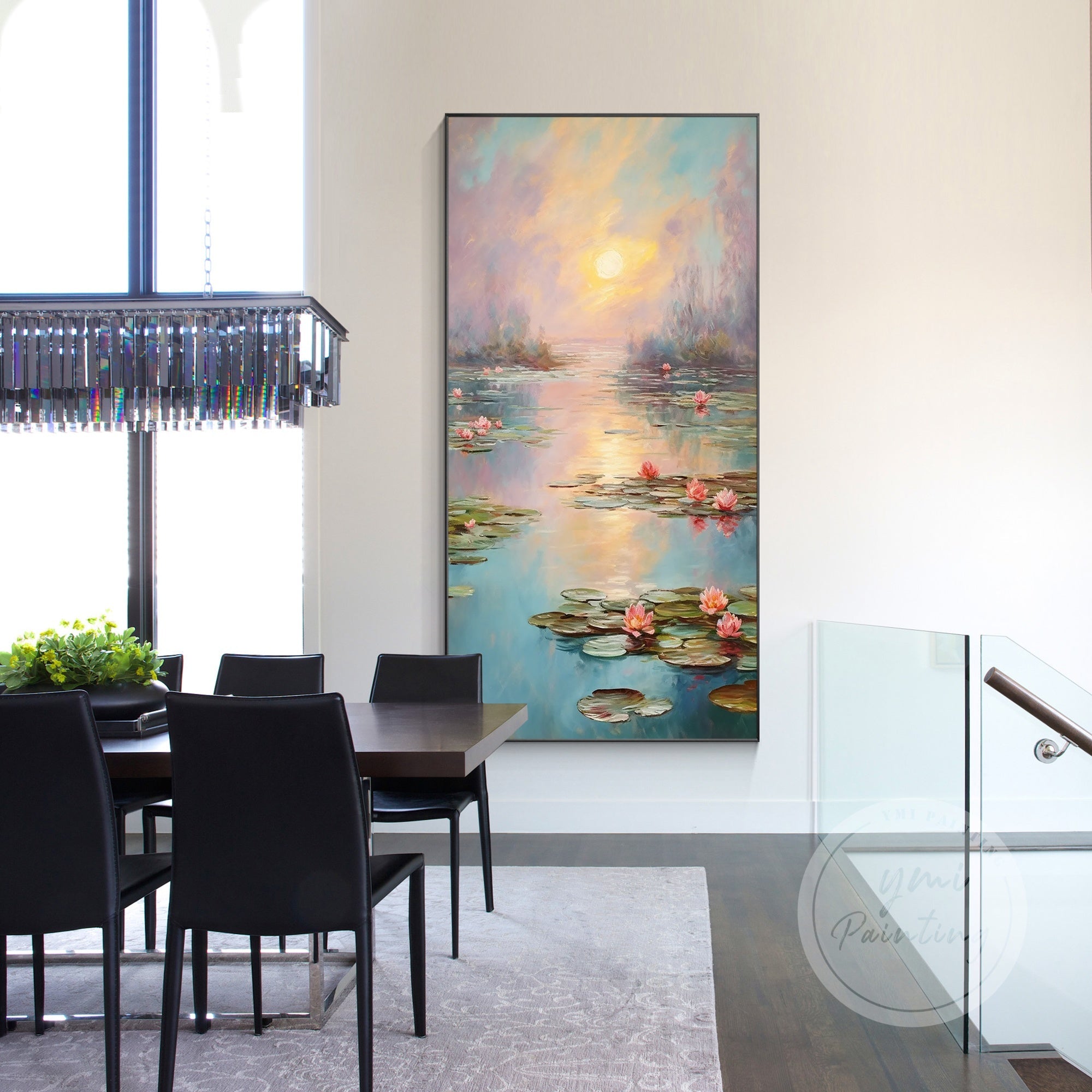 Oversized floral art for living room decor.