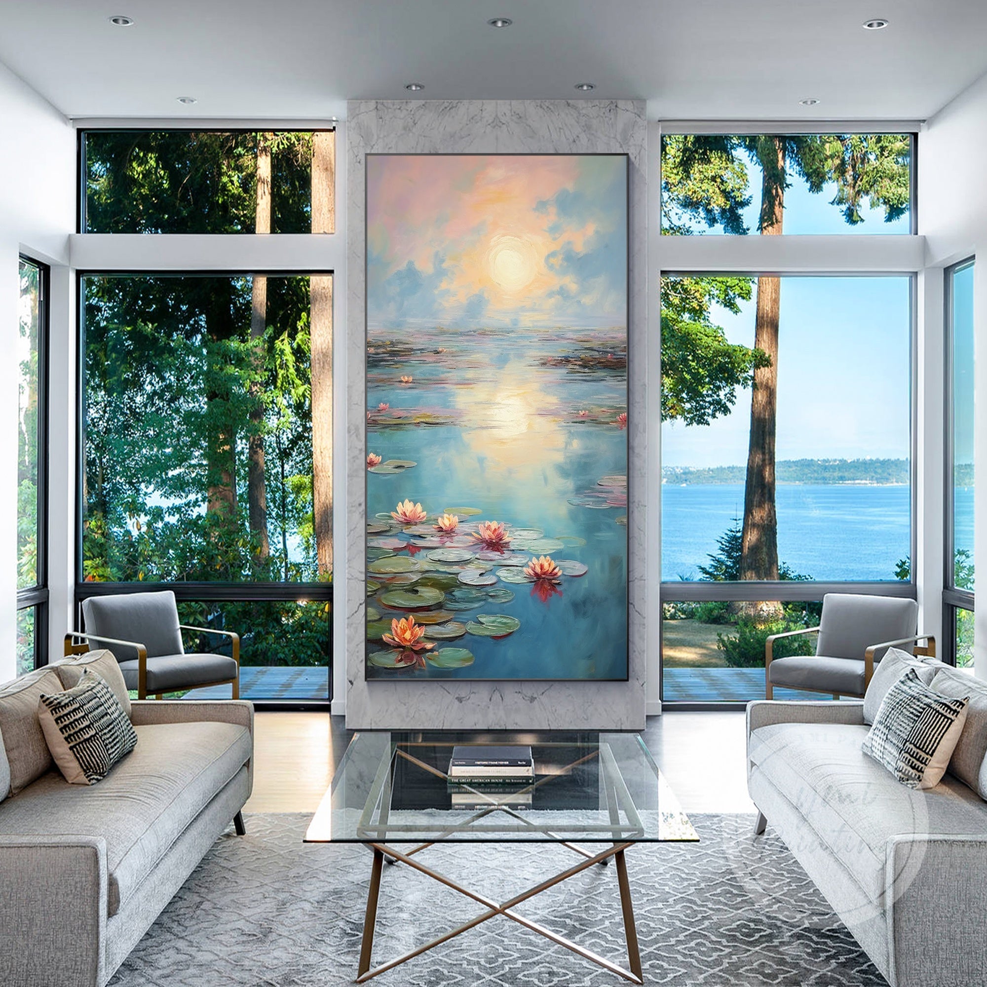 Claude Monet style pond canvas art.