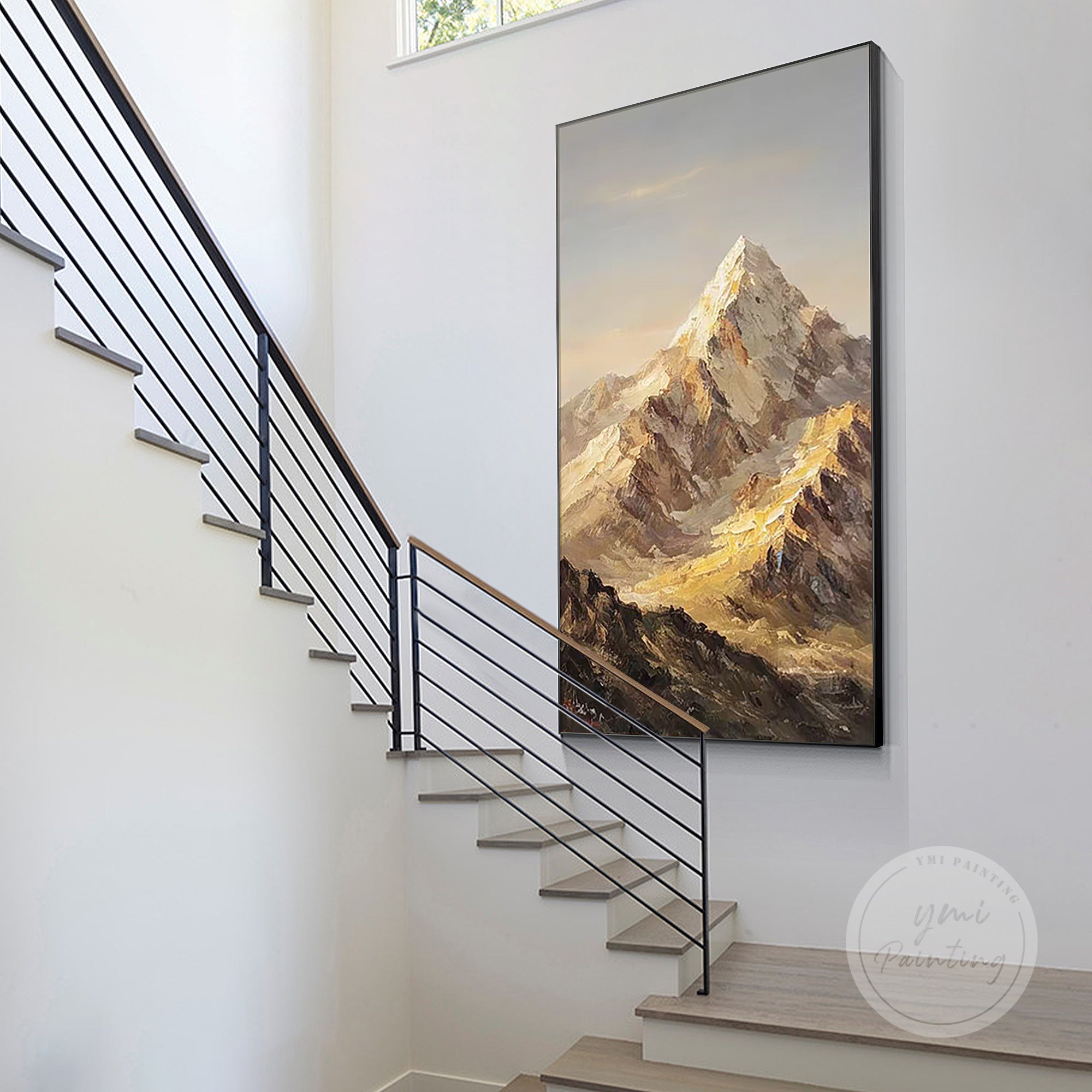 Golden mountain sunset art, luxurious and calming, a great gift for parents, perfect for enhancing a living room, hallway, or office décor.